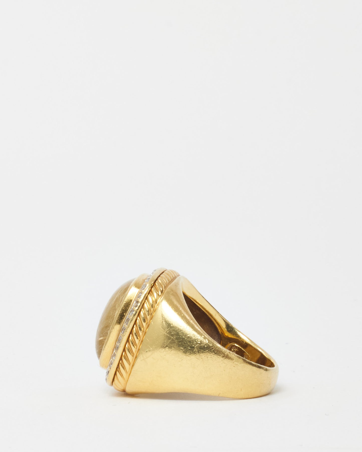 David Yurman 18k Yellow Gold Rutilated Quartz & Diamond Albion Ring - 7.5