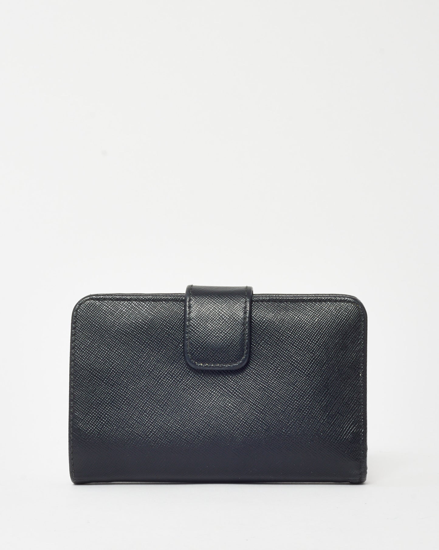 Prada Black Saffiano Leather Gold Logo Bi-Fold Snap Wallet
