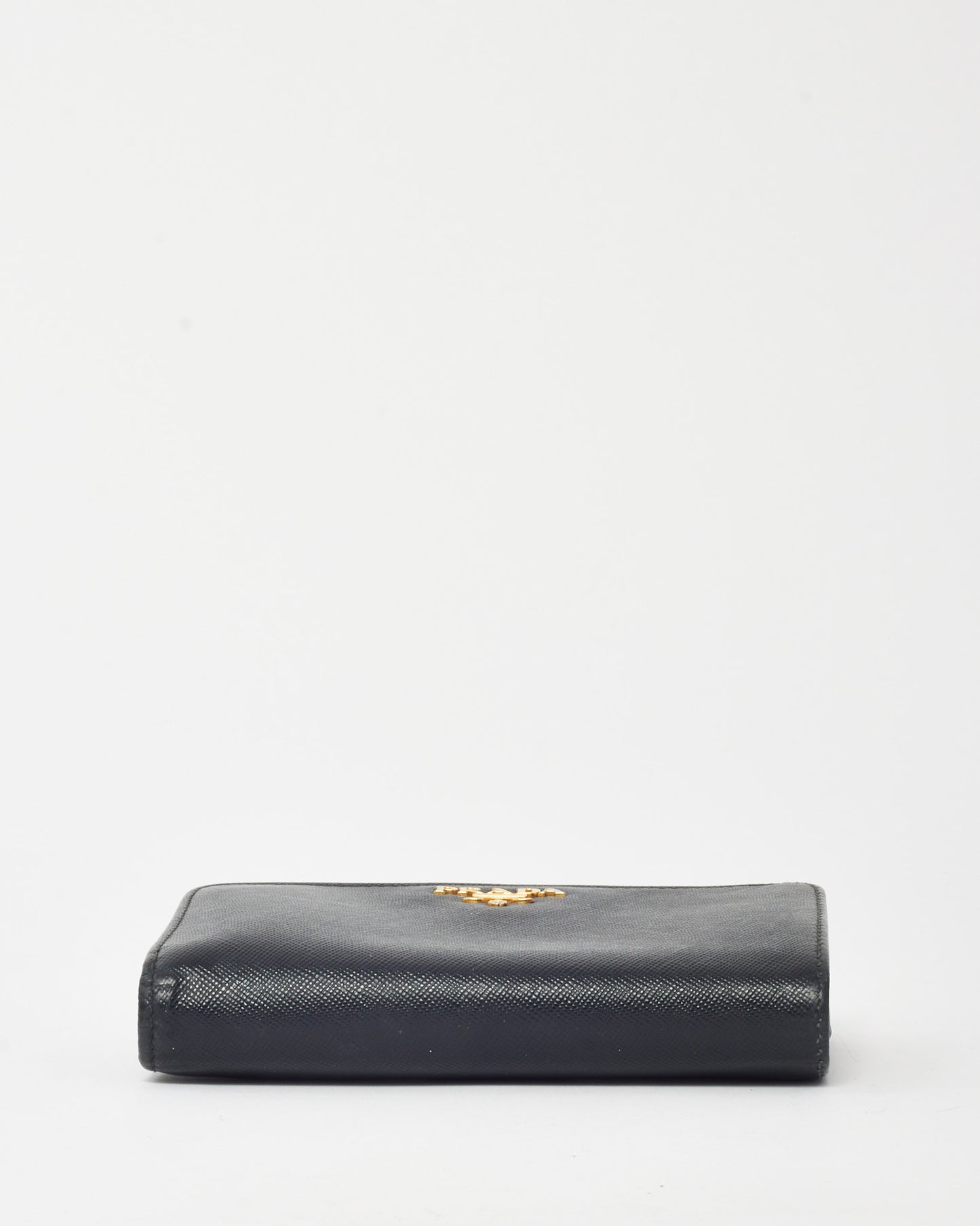 Prada Black Saffiano Leather Gold Logo Bi-Fold Snap Wallet