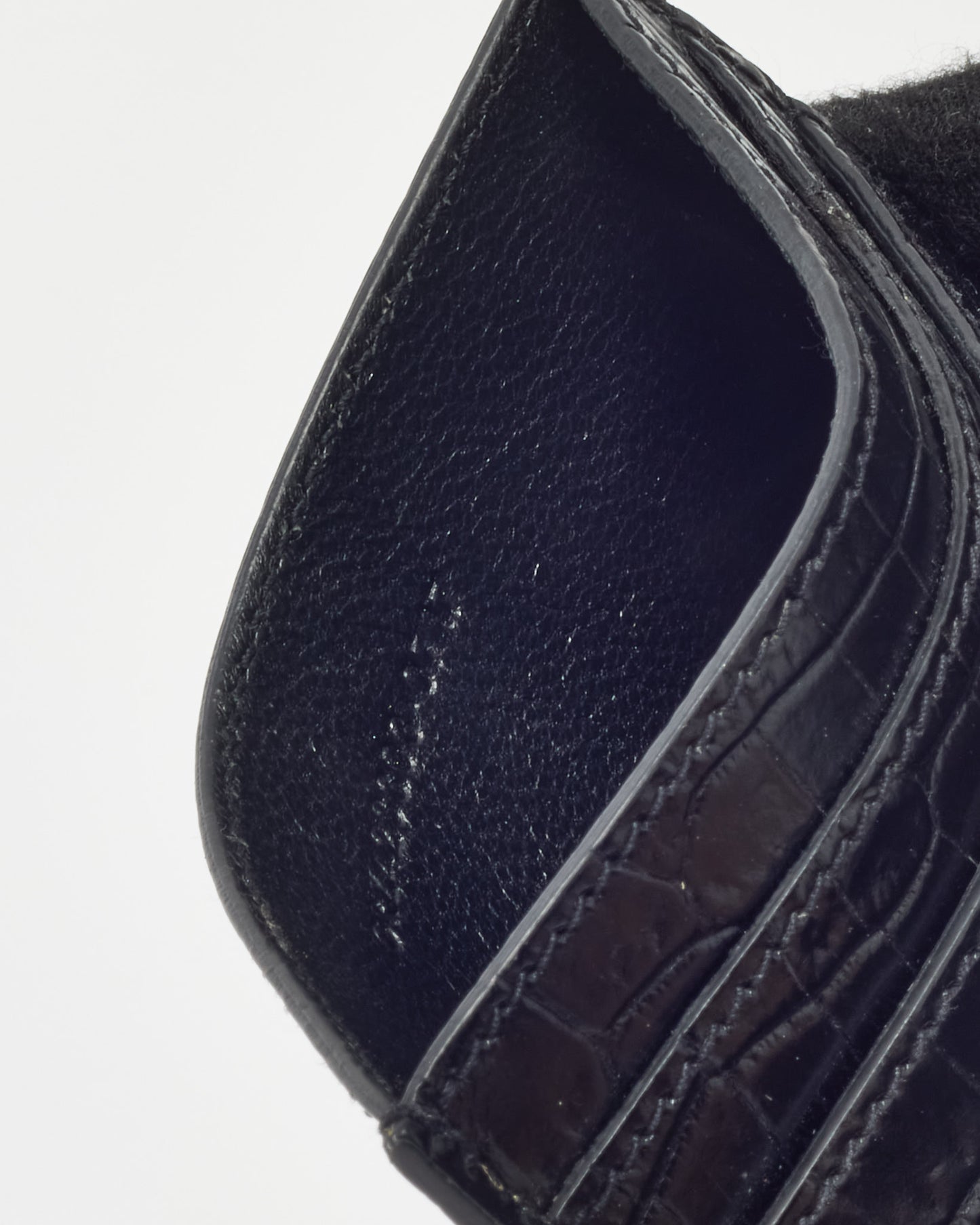 Saint Laurent Black Shiny Croc Embossed Leather YSL Cassandre Card Holder SHW