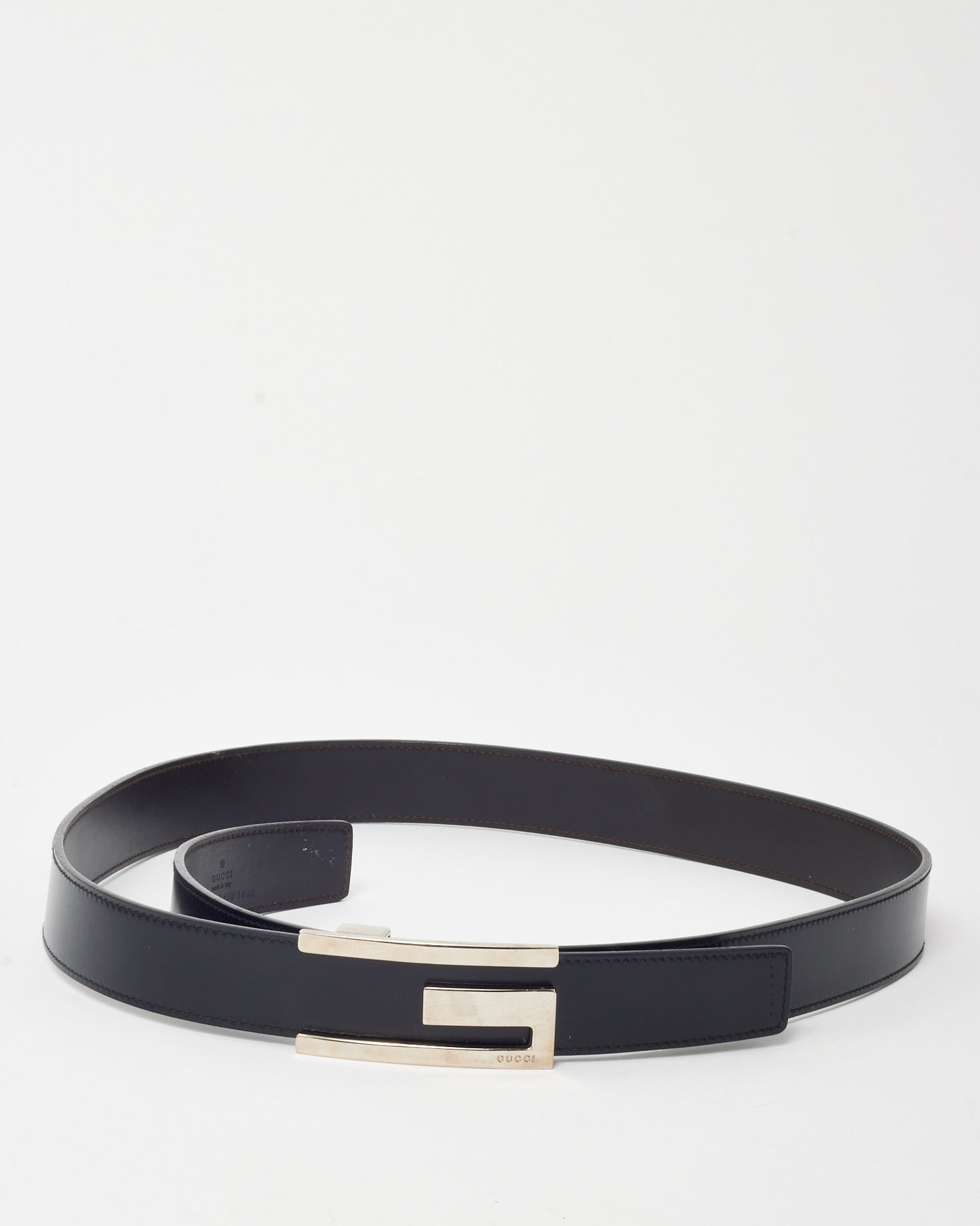 Gucci Black Leather Silver G Buckle Belt - 100/40