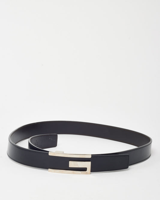 Gucci Black Leather Silver G Buckle Belt - 100/40