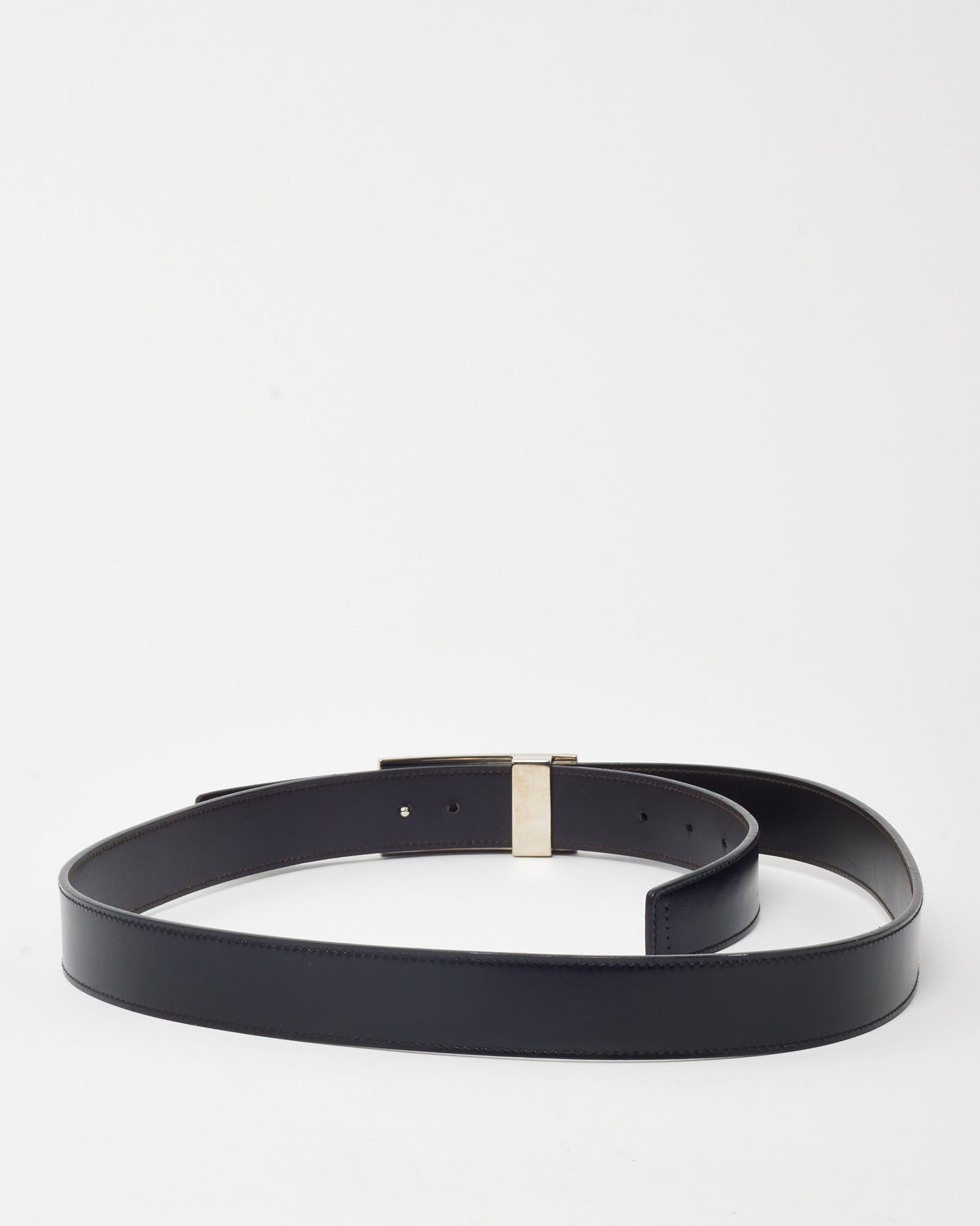 Gucci Black Leather Silver G Buckle Belt - 100/40