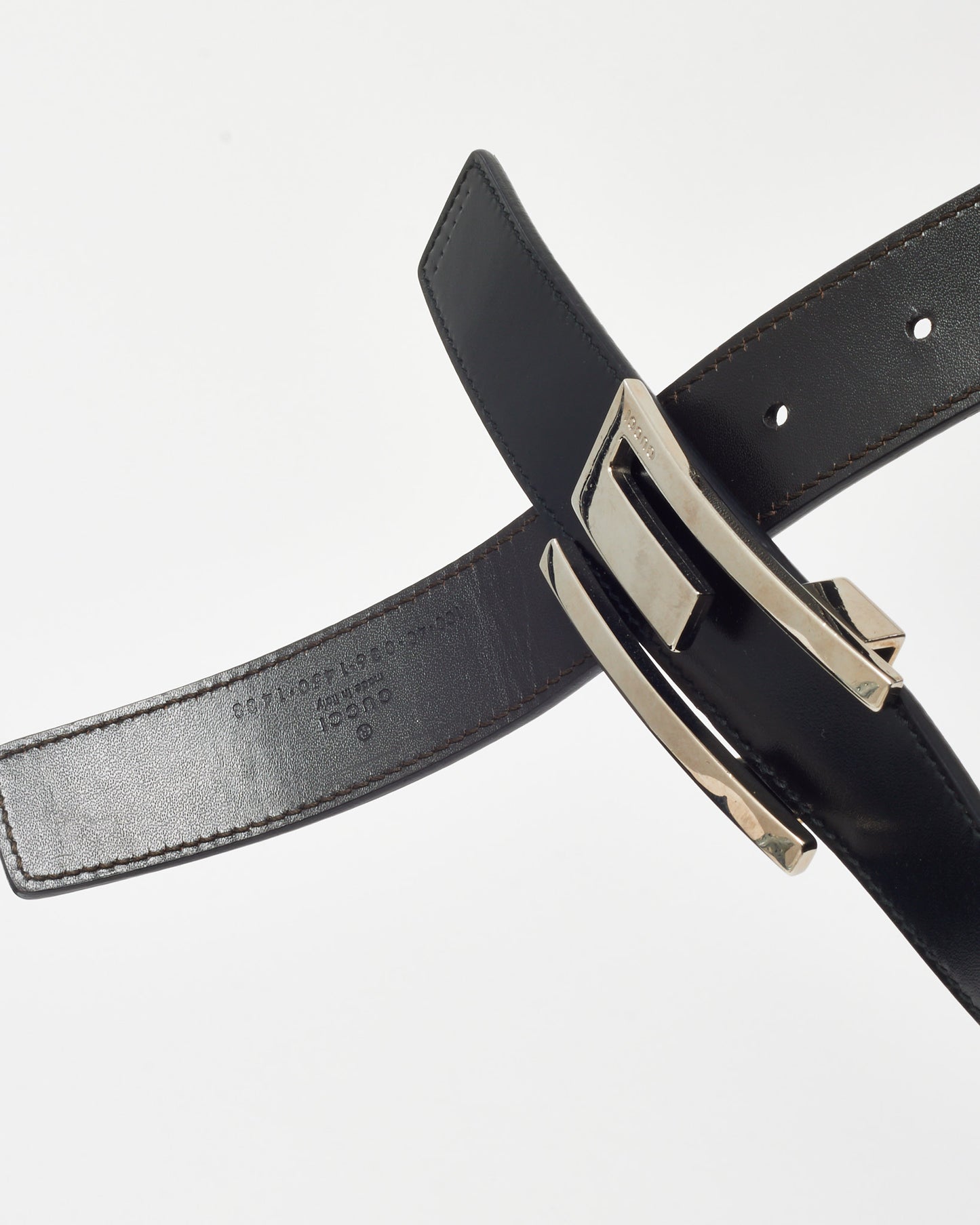 Gucci Black Leather Silver G Buckle Belt - 100/40