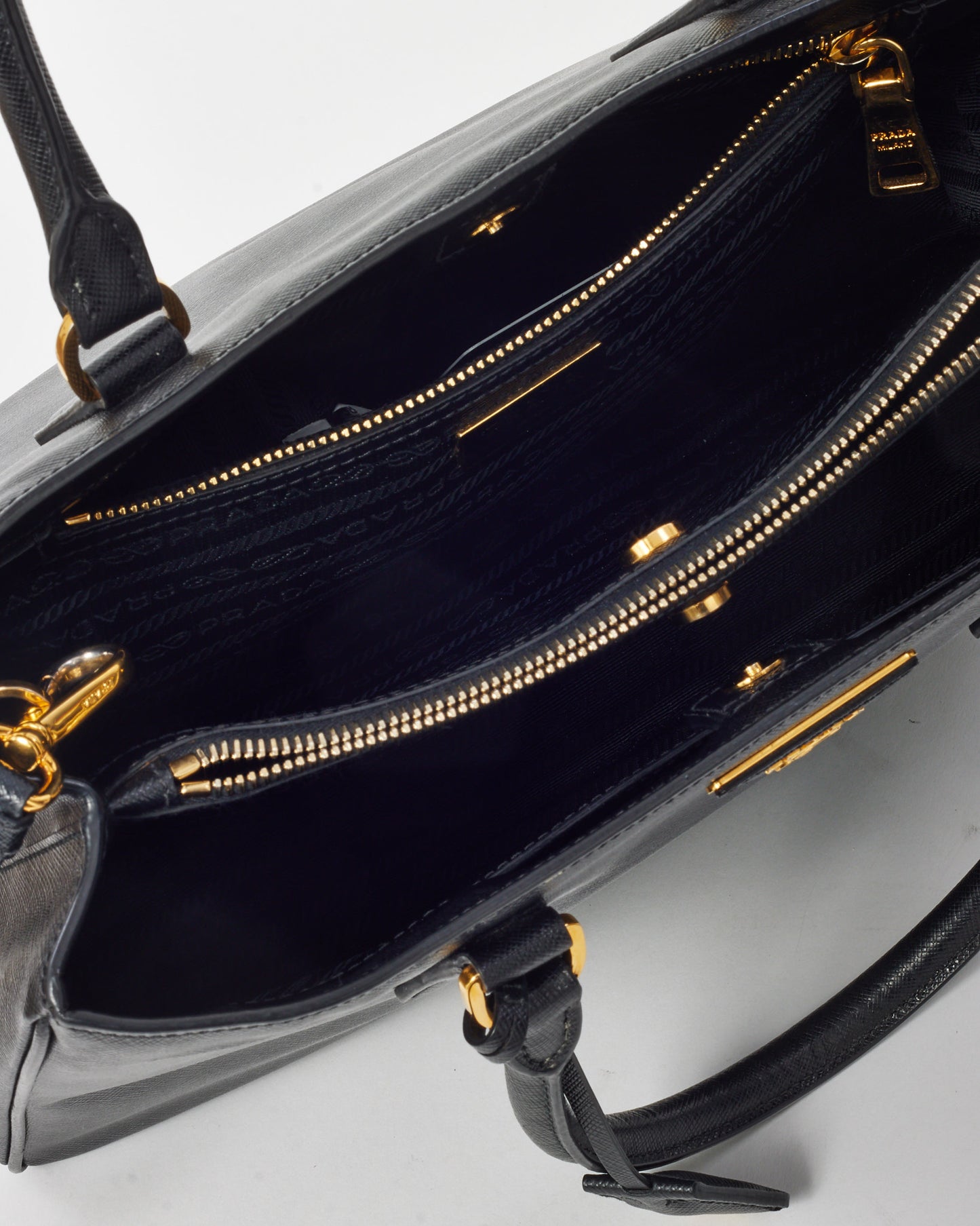 Prada Black Saffiano Leather Medium Galleria Double Zip Tote