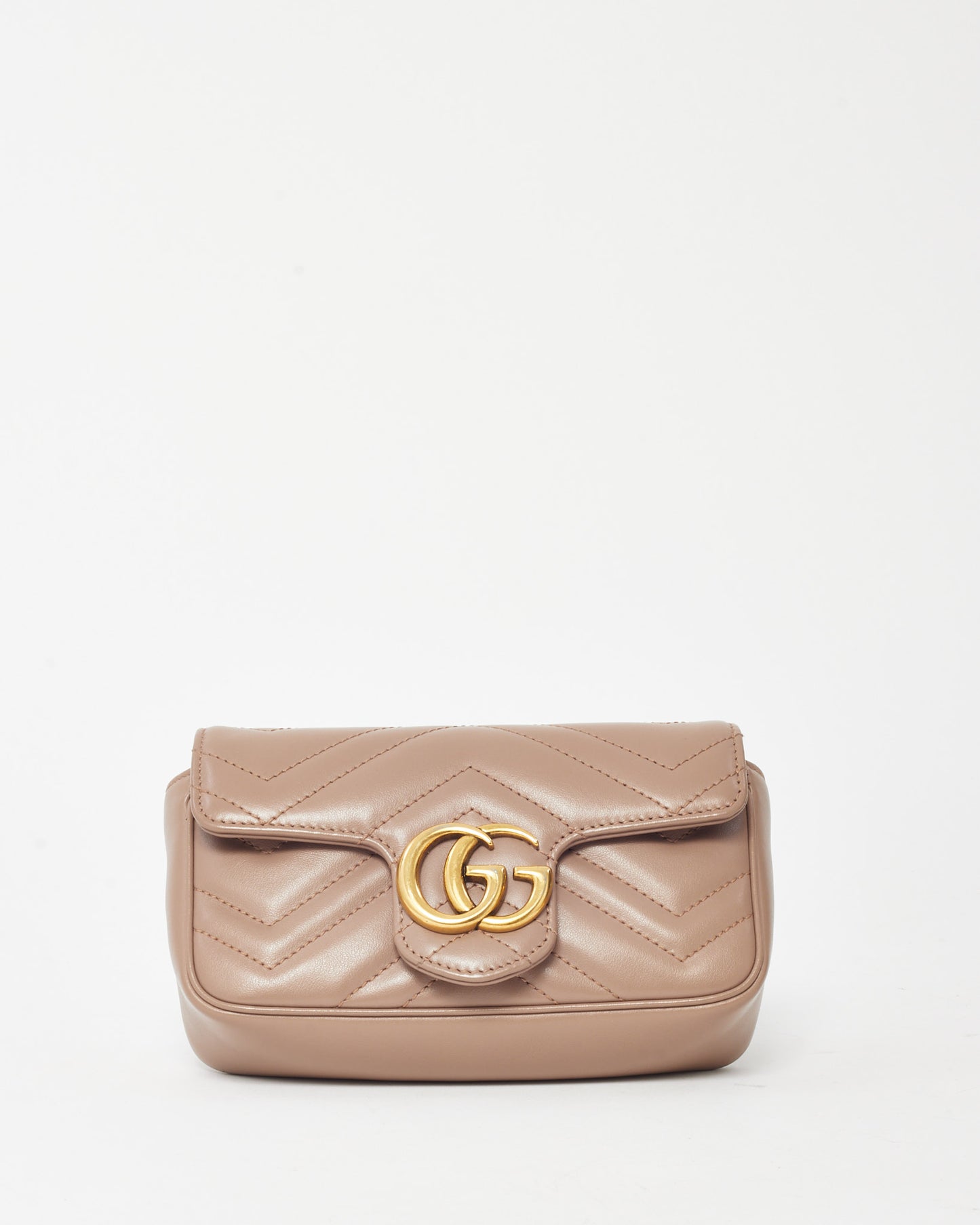 Gucci Dusty Pink Matelassé Chevron Leather GG Marmont Super Mini Shoulder Bag