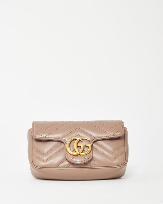 Gucci Dusty Pink Matelassé Chevron Leather GG Marmont Super Mini Shoulder Bag