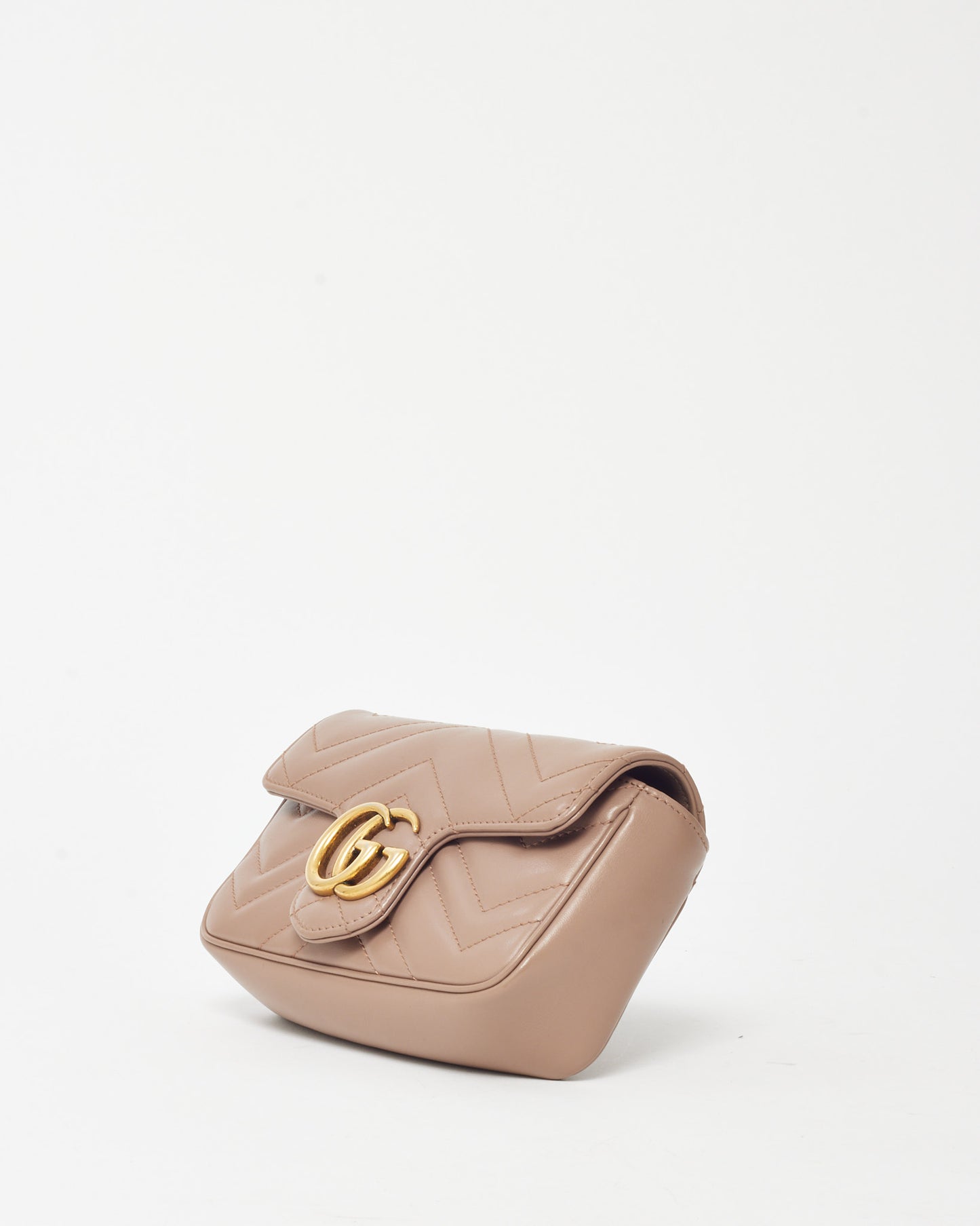 Gucci Dusty Pink Matelassé Chevron Leather GG Marmont Super Mini Shoulder Bag