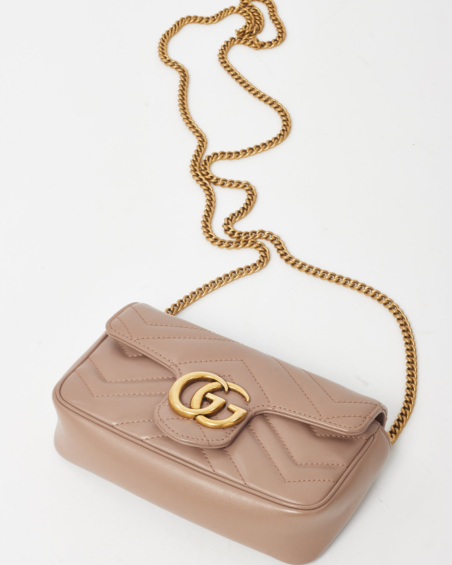 Gucci Dusty Pink Matelassé Chevron Leather GG Marmont Super Mini Shoulder Bag