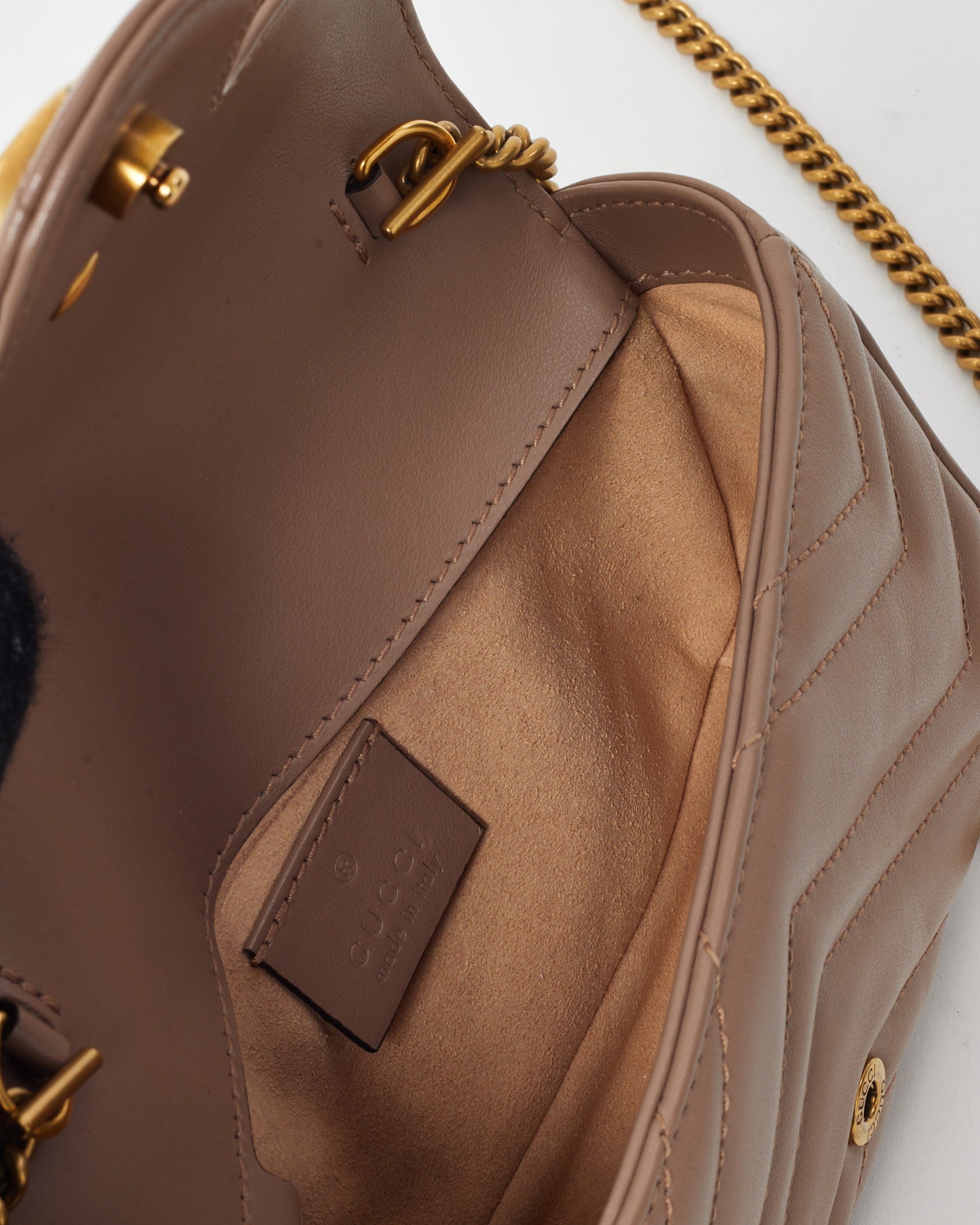 Gucci Dusty Pink Matelassé Chevron Leather GG Marmont Super Mini Shoulder Bag