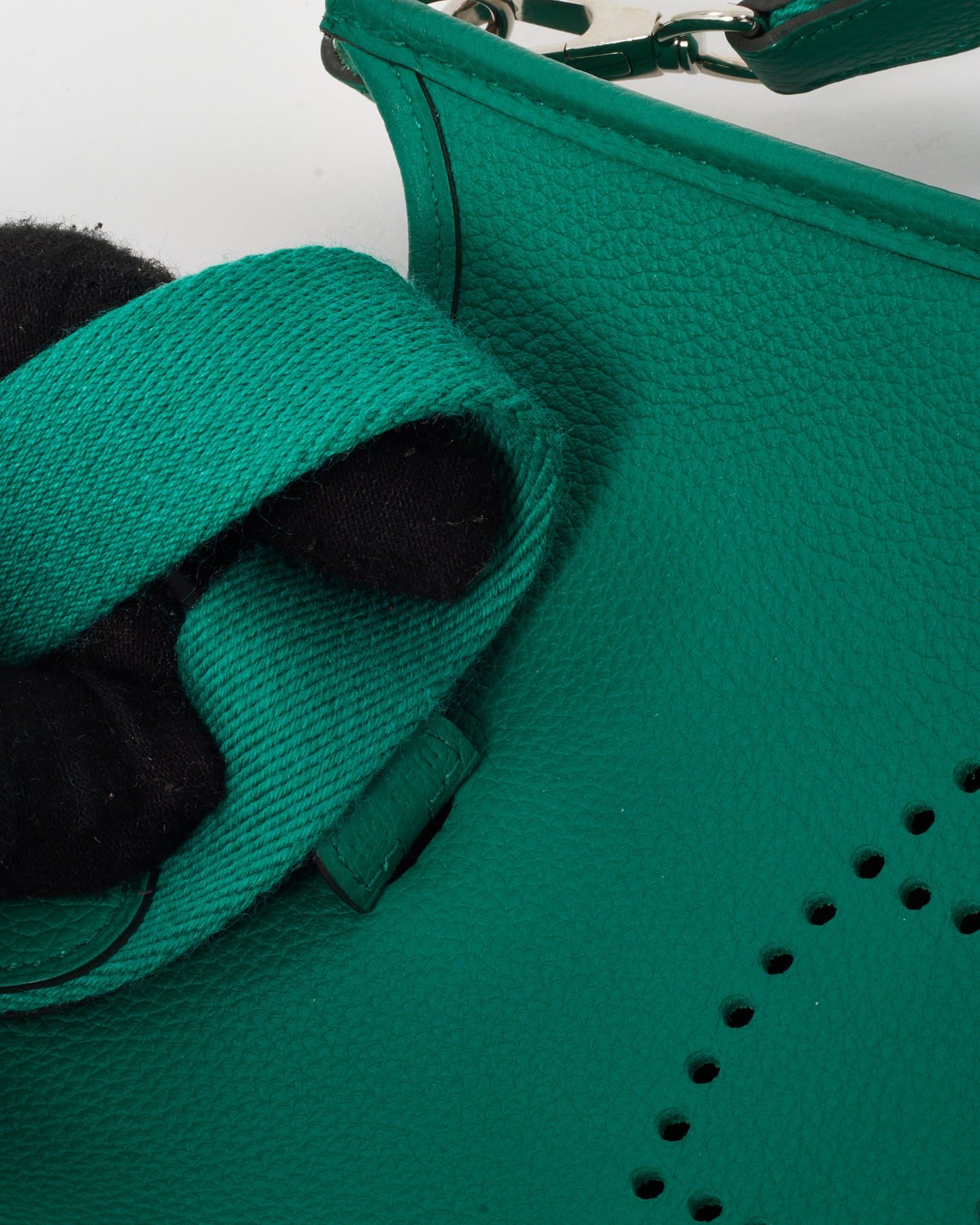 Hermès Green (Vert Jade) Clemence Leather Evelyne 16 TPM Crossbody PHW