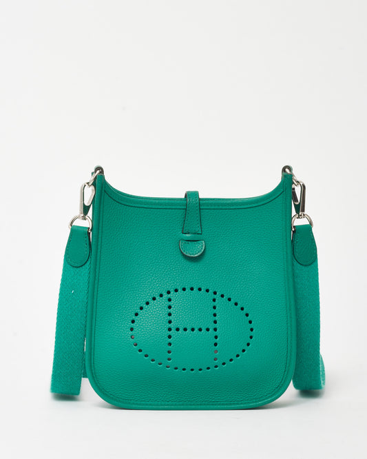 Hermès Green (Vert Jade) Clemence Leather Evelyne 16 TPM Crossbody PHW