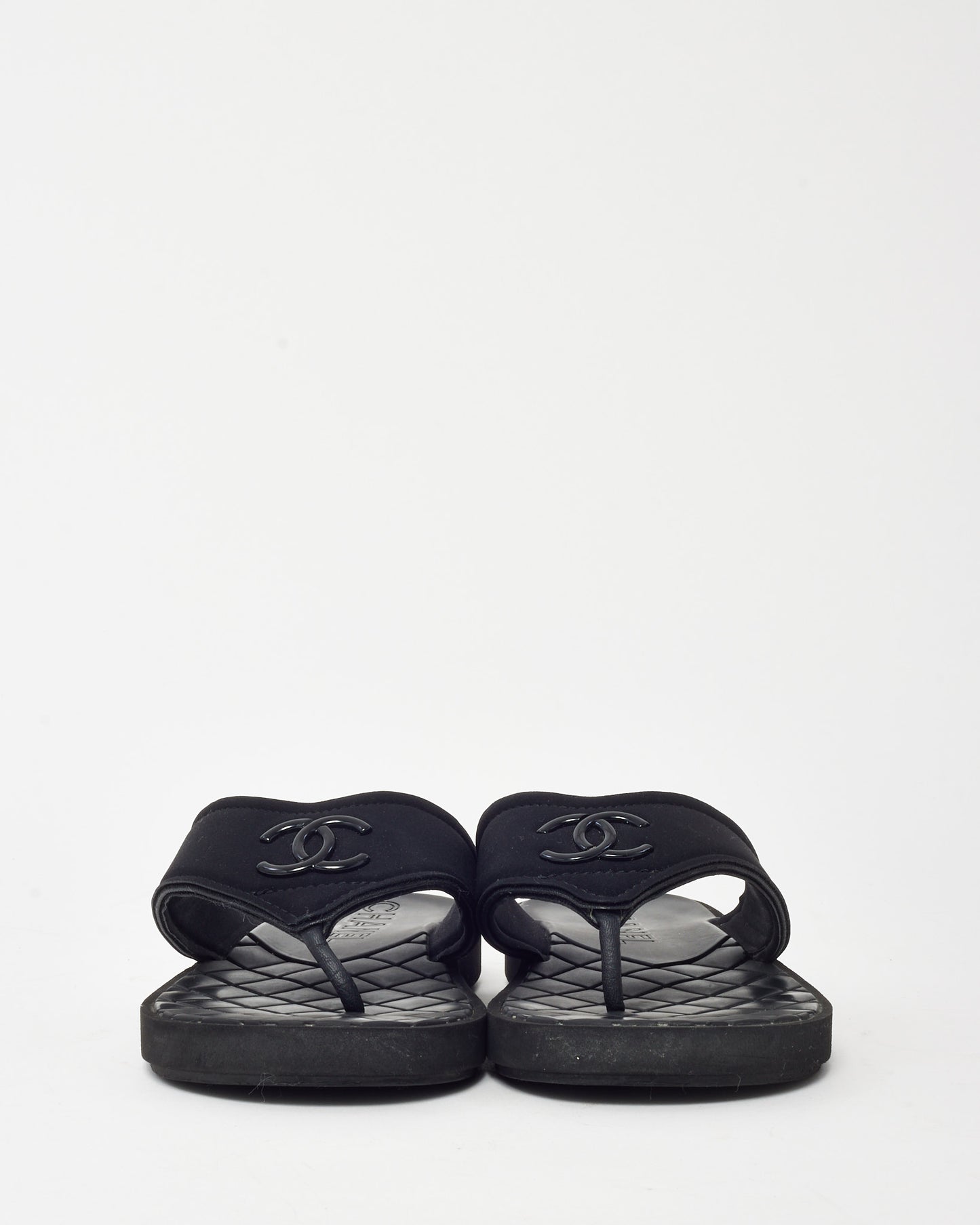 Chanel Black 23P Fabric Black CC Logo Thong Flip Flops - 37
