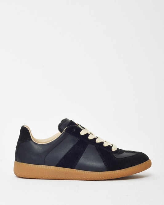 Maison Margiela Black Suede and Leather Gat Replica Low-Top Sneakers - 37.5