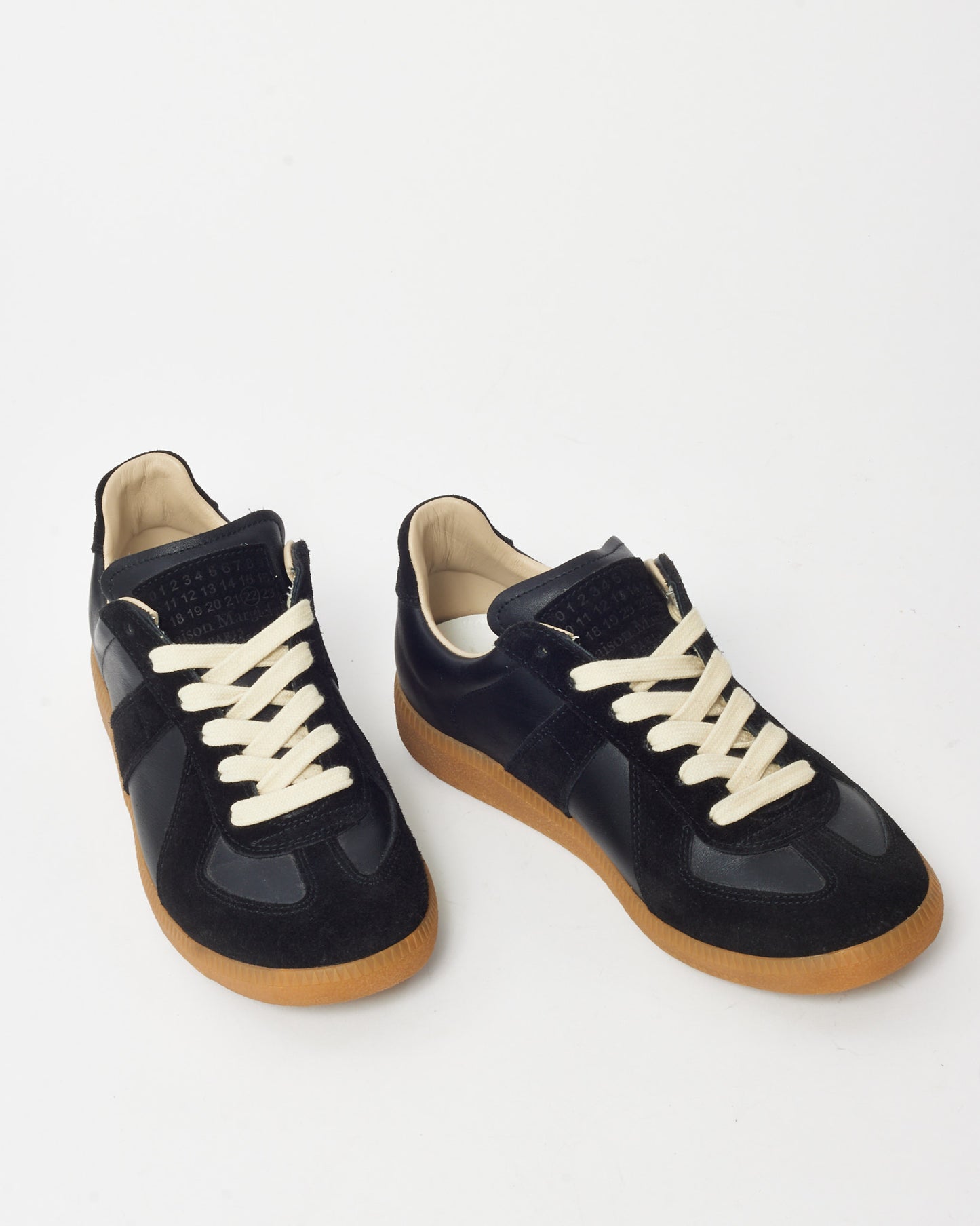 Maison Margiela Black Suede and Leather Gat Replica Low-Top Sneakers - 37.5