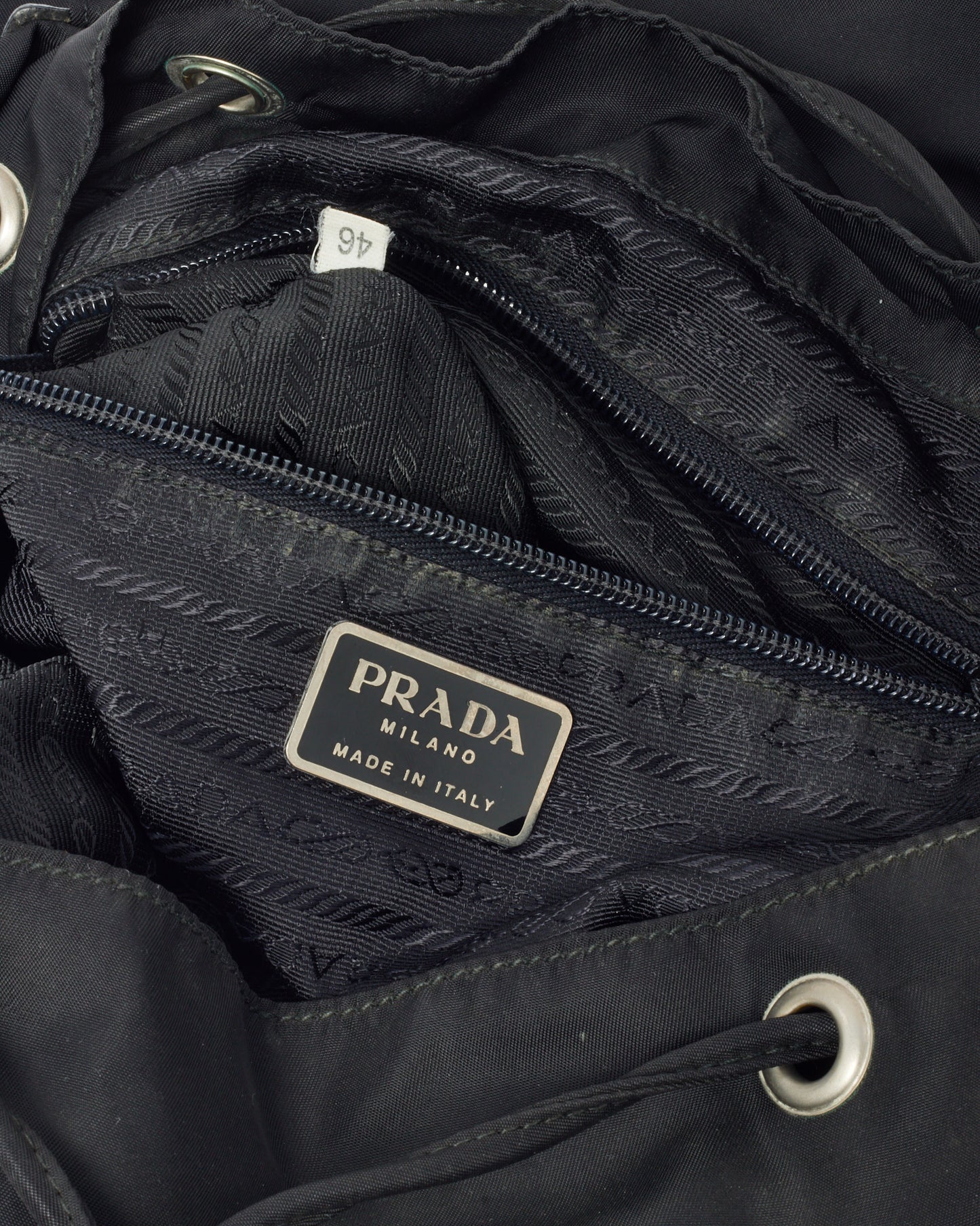 Prada Black Tessuto Nylon Vela Small Double Pocket Drawstring Backpack