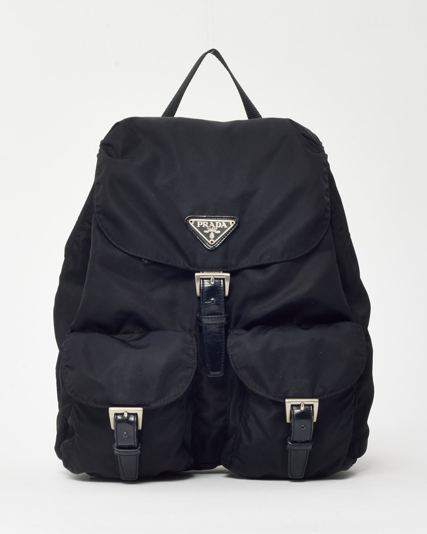 Prada Black Tessuto Nylon Vela Small Double Pocket Drawstring Backpack