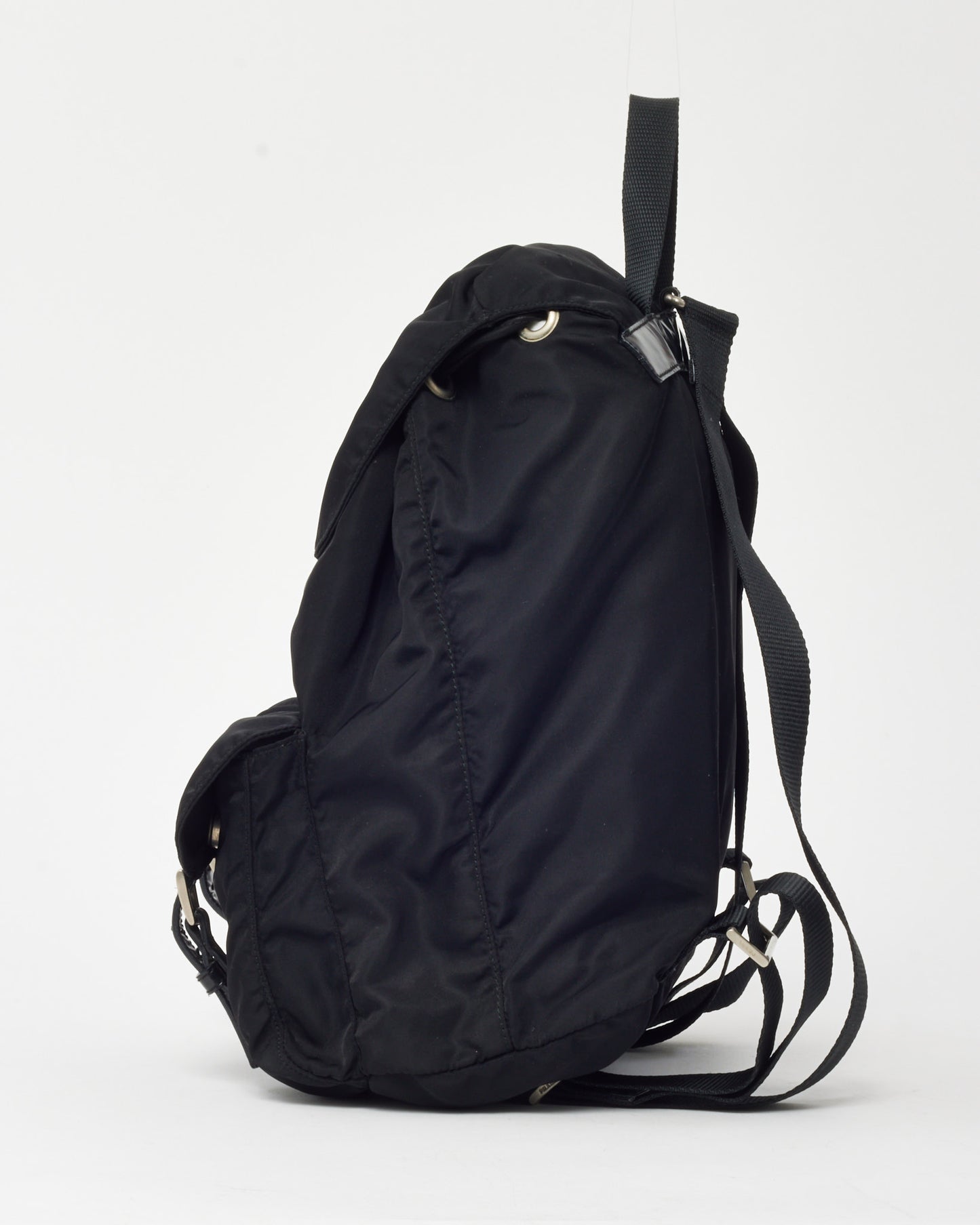 Prada Black Tessuto Nylon Vela Small Double Pocket Drawstring Backpack