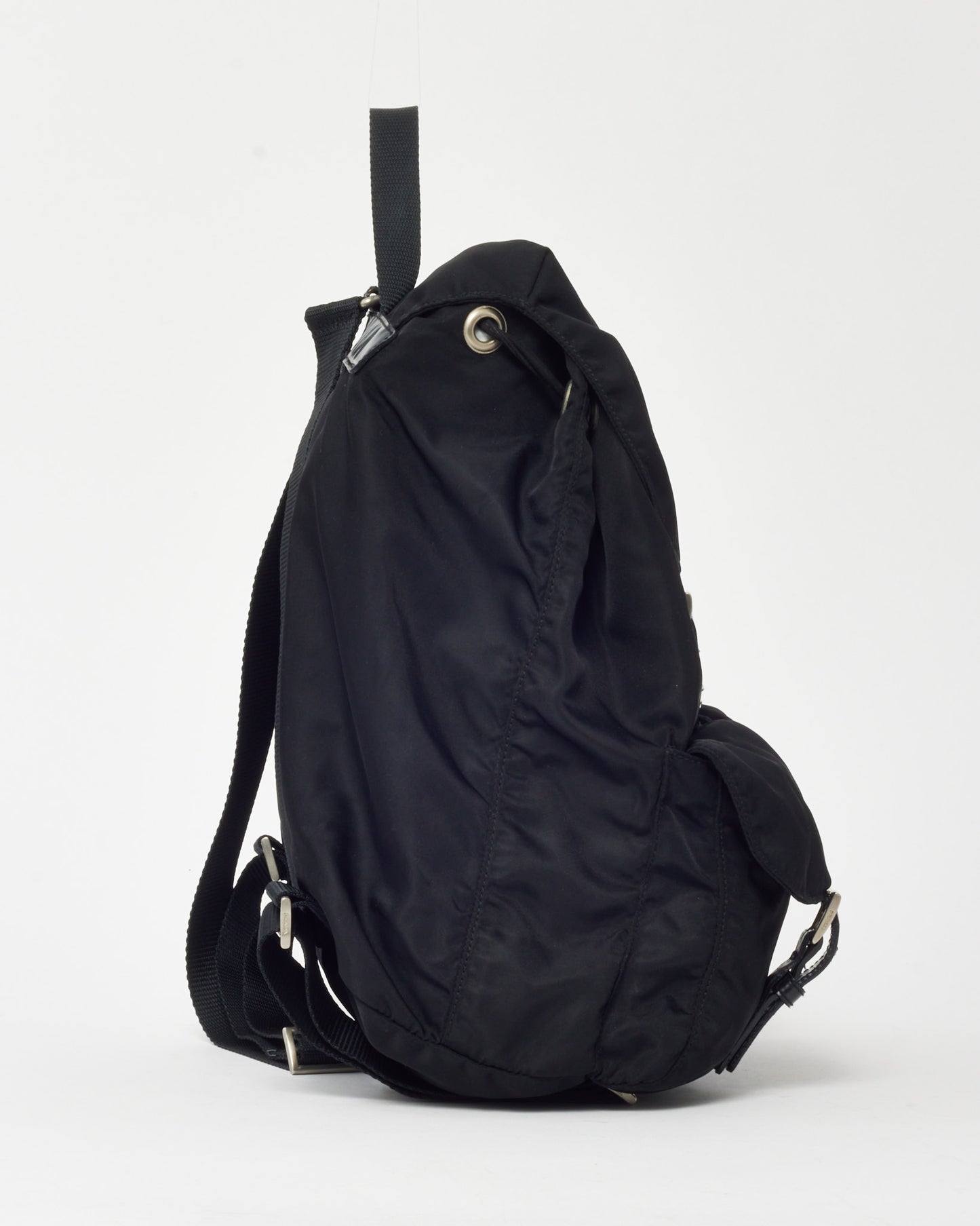 Prada Black Tessuto Nylon Vela Small Double Pocket Drawstring Backpack