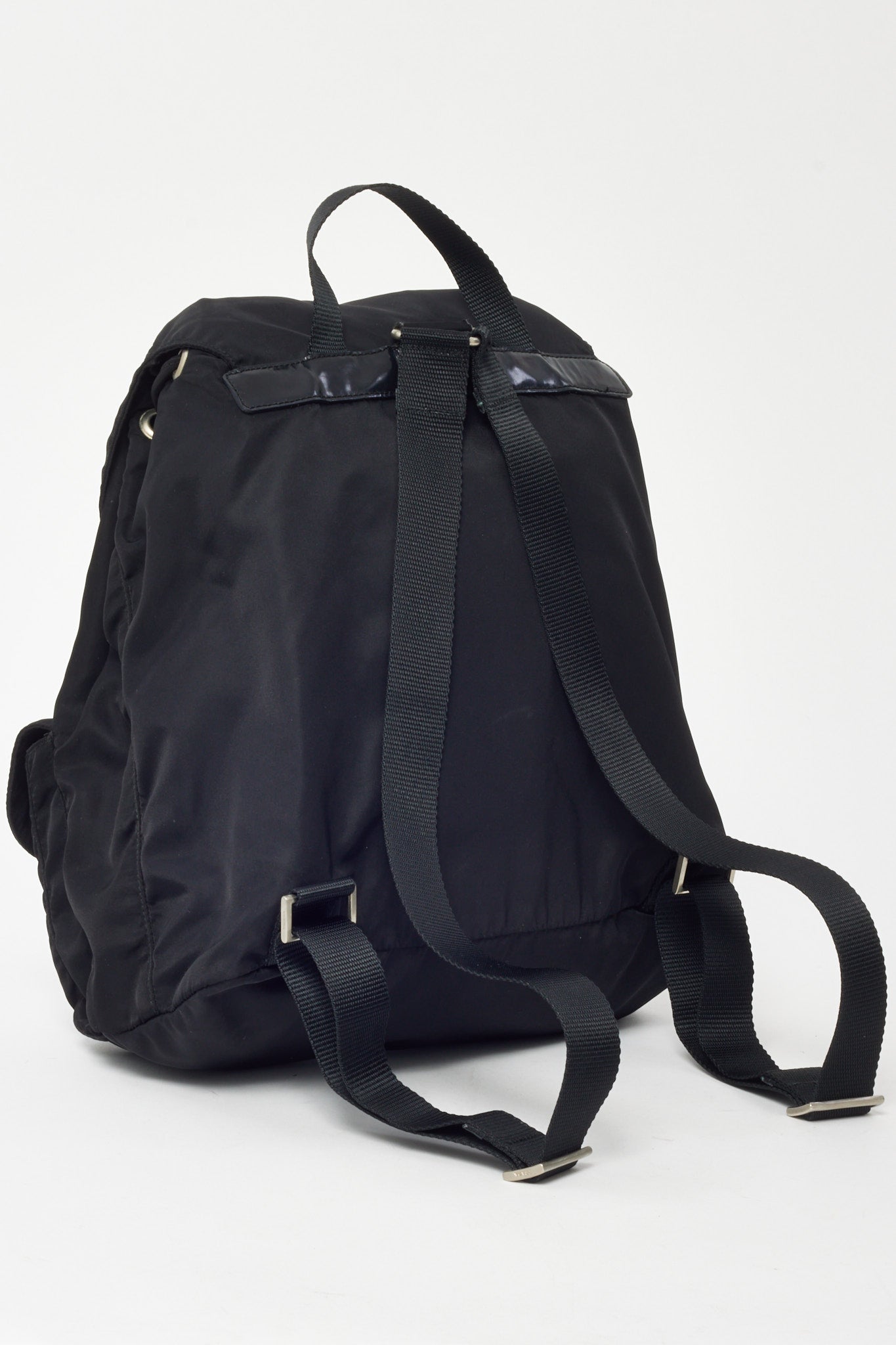 Prada Black Tessuto Nylon Vela Small Double Pocket Drawstring Backpack