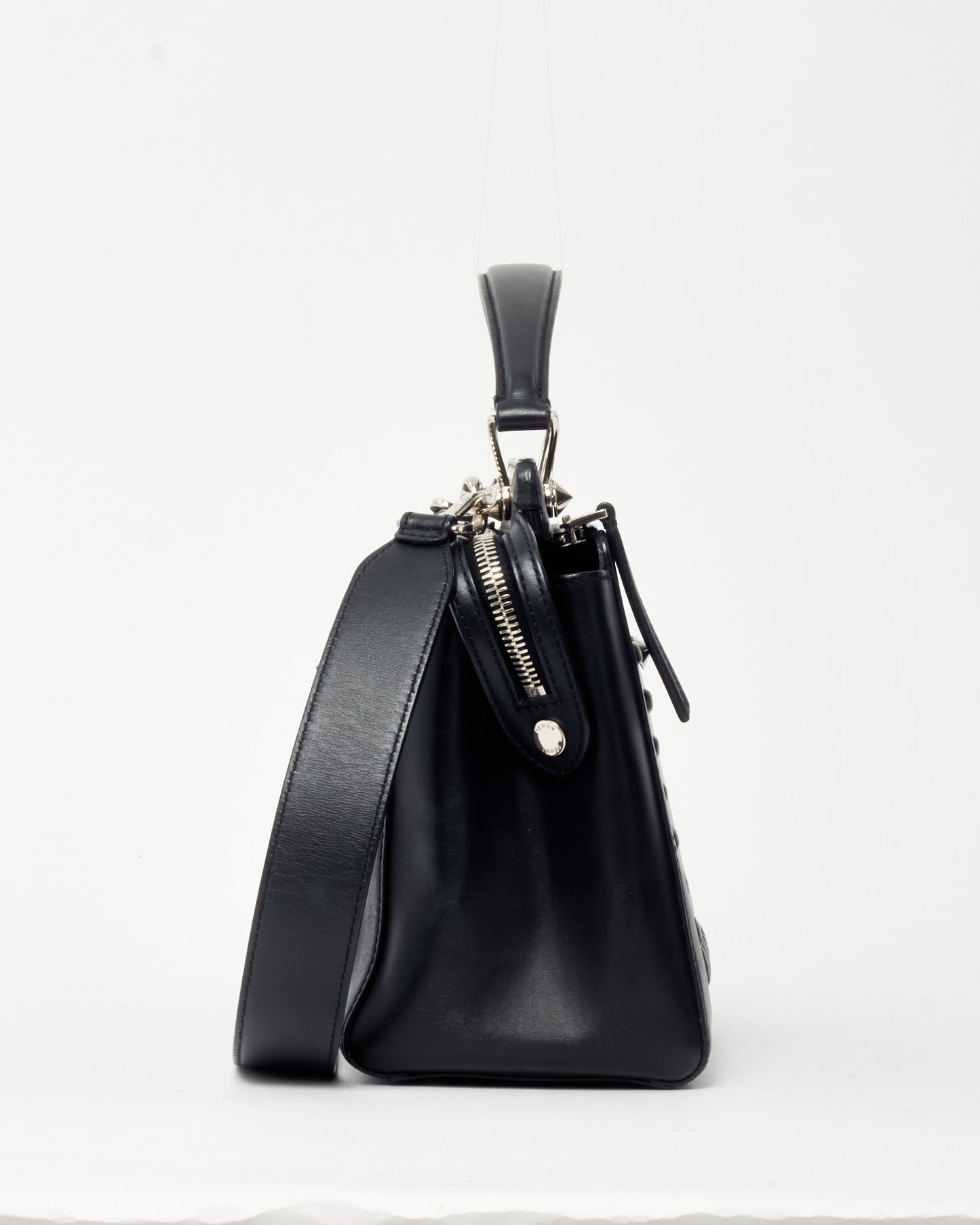 Fendi Black Vitello Baltico Dolce Shiny Nappa Lace Up DotCom Satchel Bag with Strap