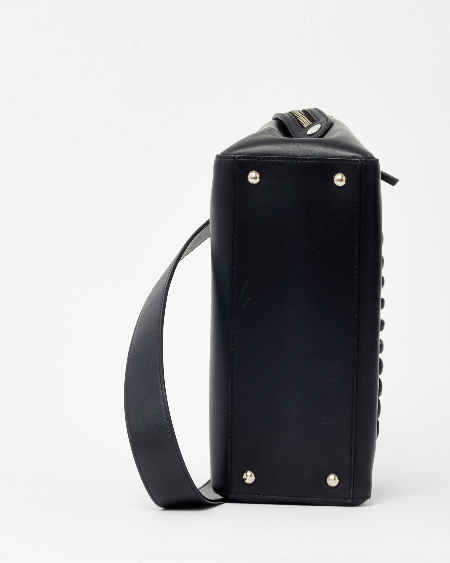 Fendi Black Vitello Baltico Dolce Shiny Nappa Lace Up DotCom Satchel Bag with Strap