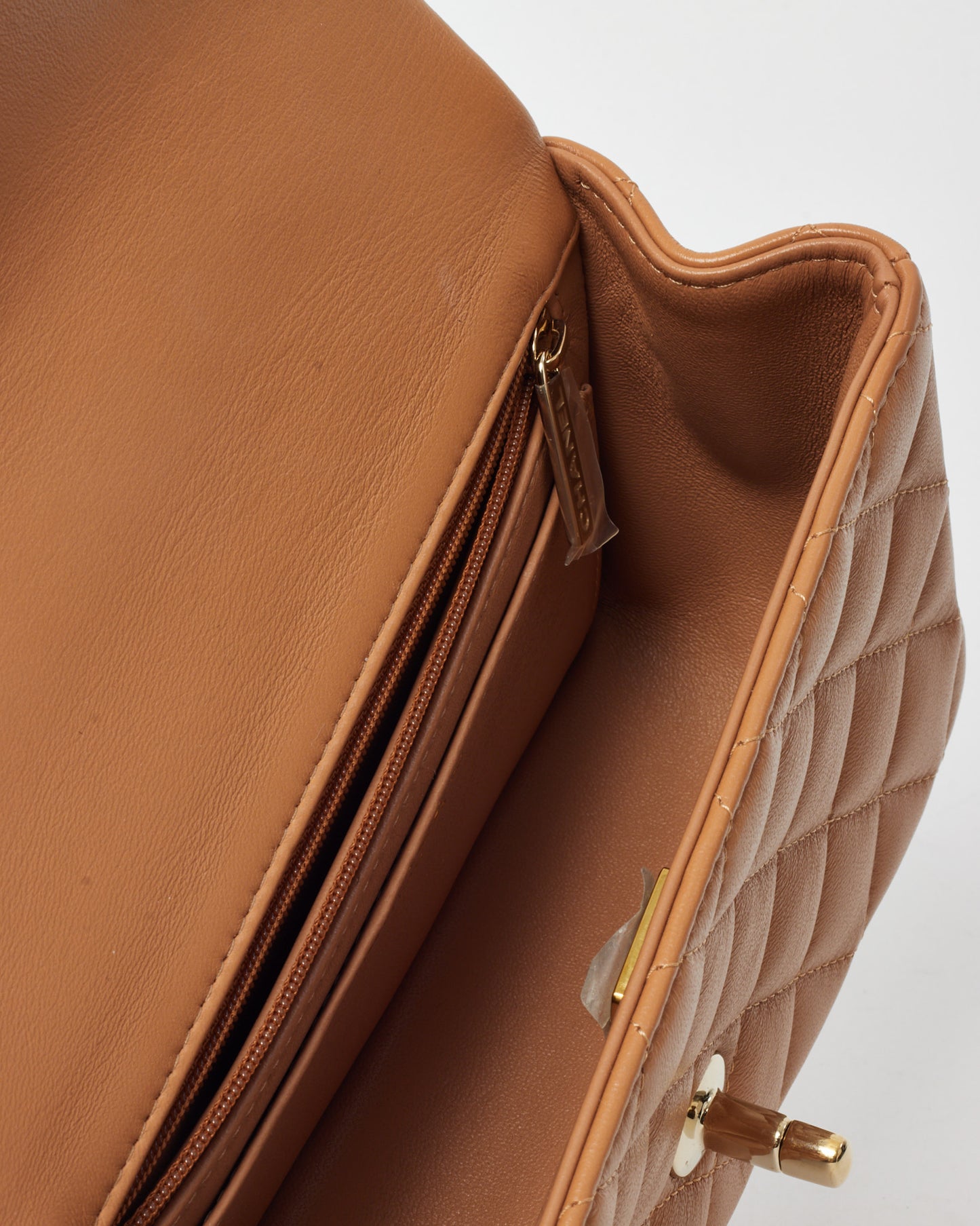 Chanel Dark Beige Lambskin Leather Mini Rectangular Top Handle Flap Bag GHW