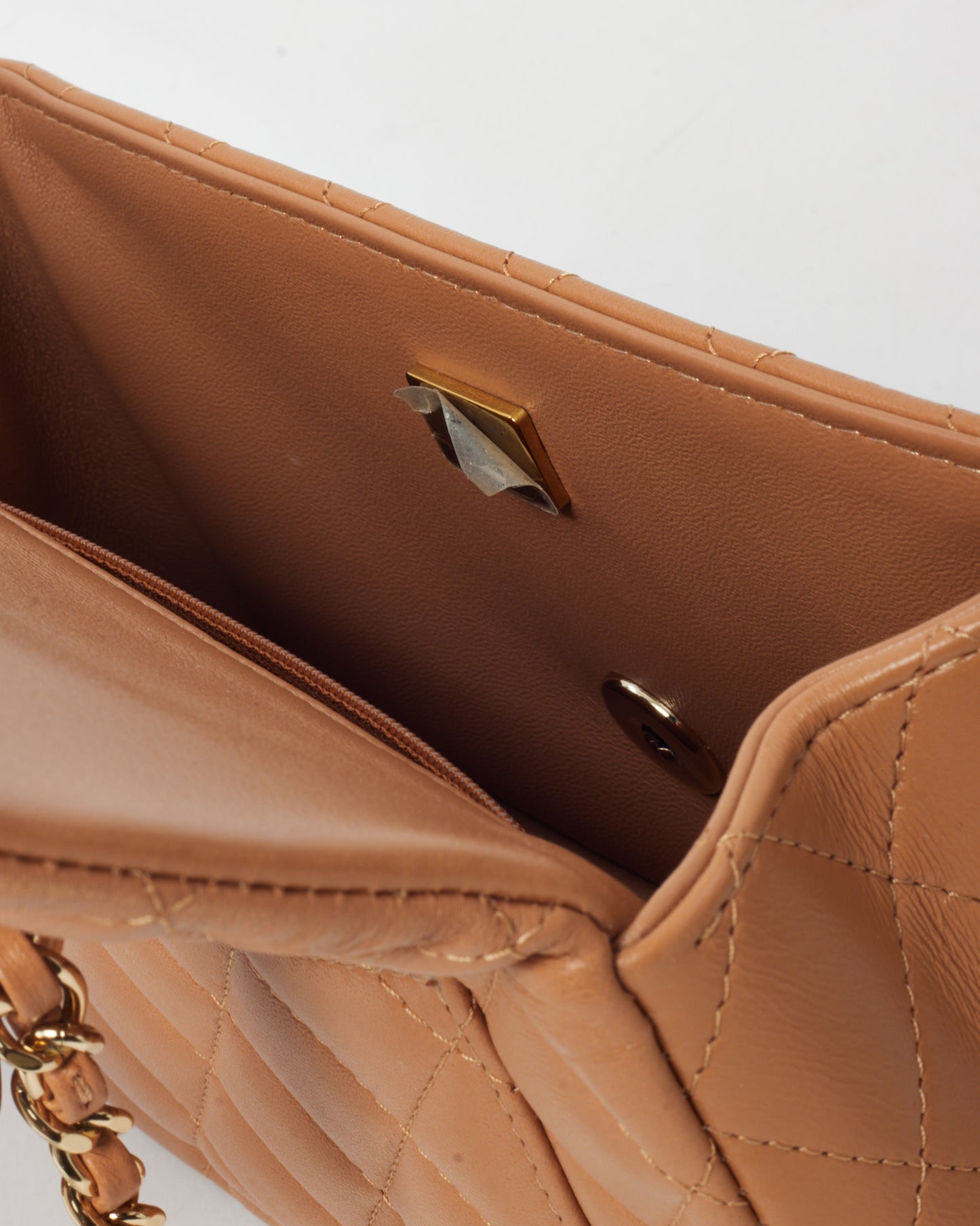 Chanel Dark Beige Lambskin Leather Mini Rectangular Top Handle Flap Bag GHW