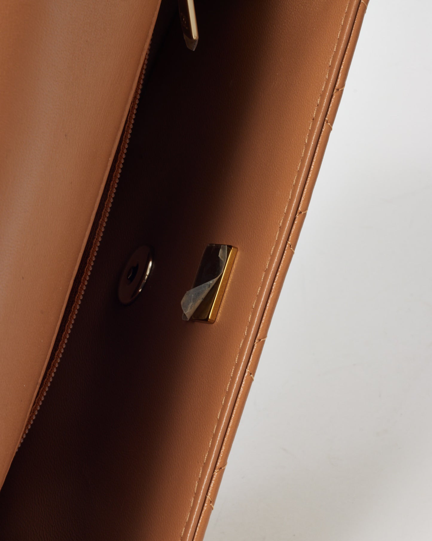 Chanel Dark Beige Lambskin Leather Mini Rectangular Top Handle Flap Bag GHW