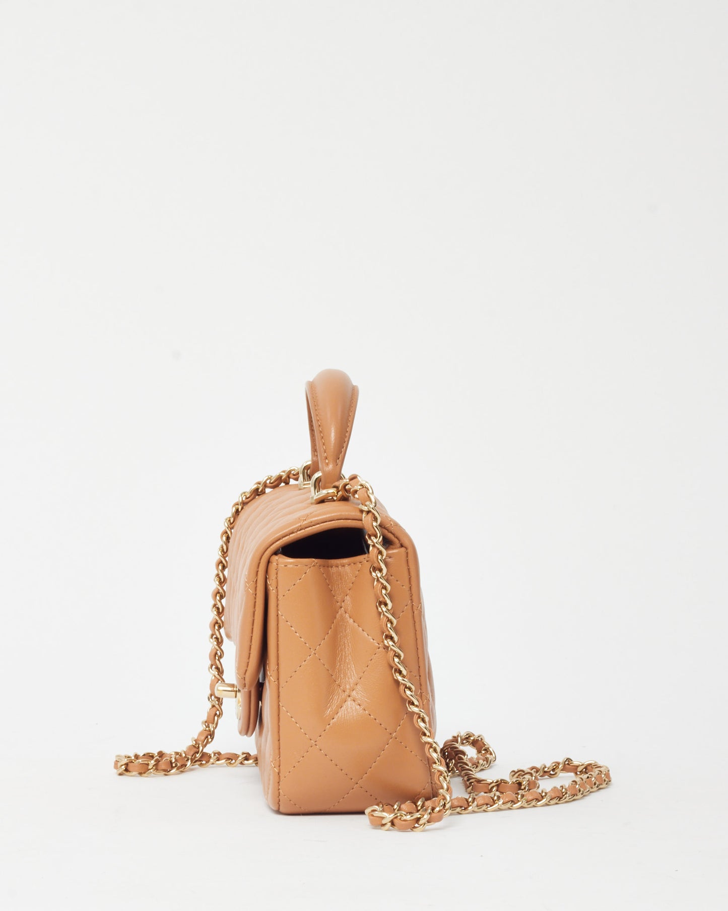 Chanel Dark Beige Lambskin Leather Mini Rectangular Top Handle Flap Bag GHW