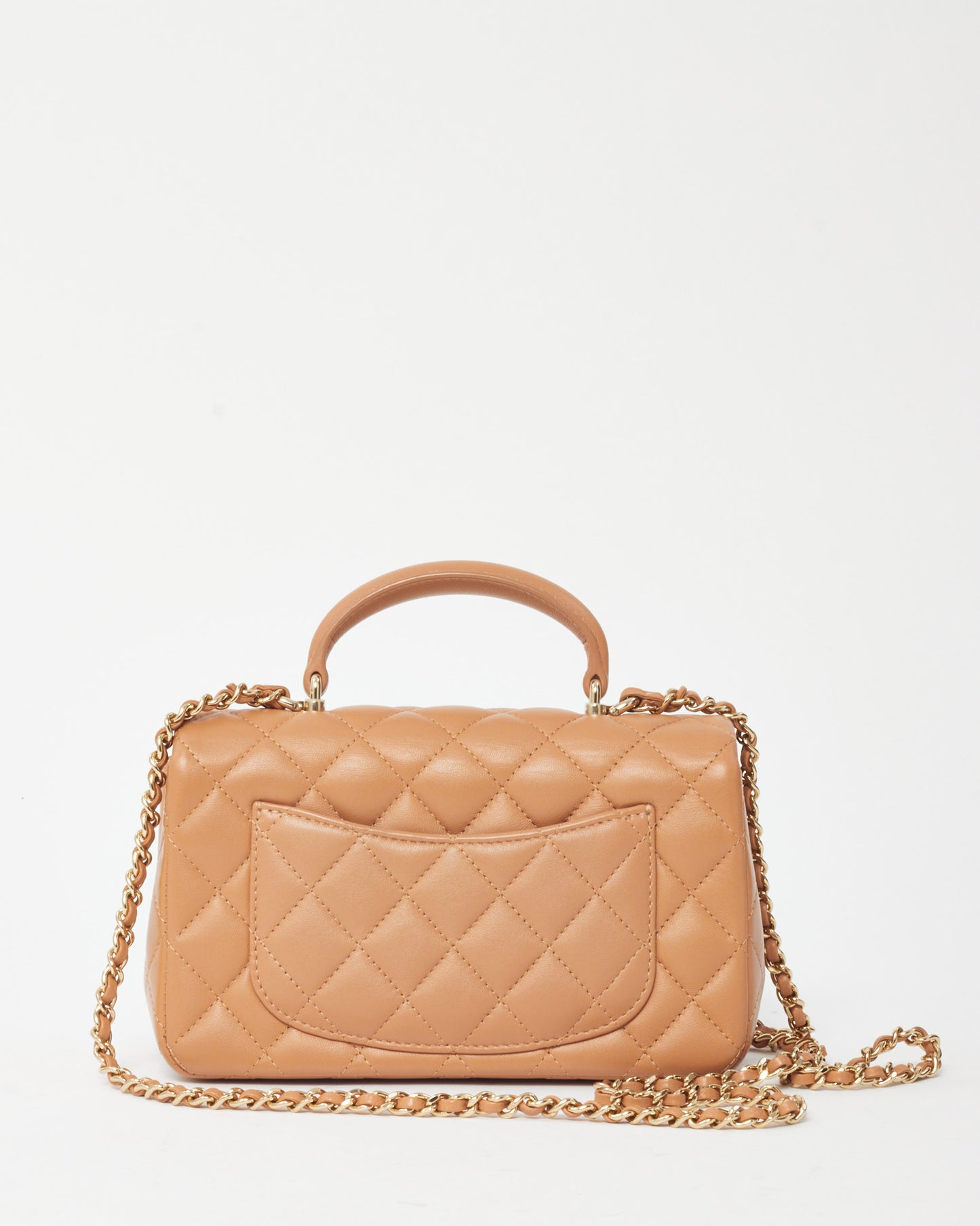 Chanel Dark Beige Lambskin Leather Mini Rectangular Top Handle Flap Bag GHW