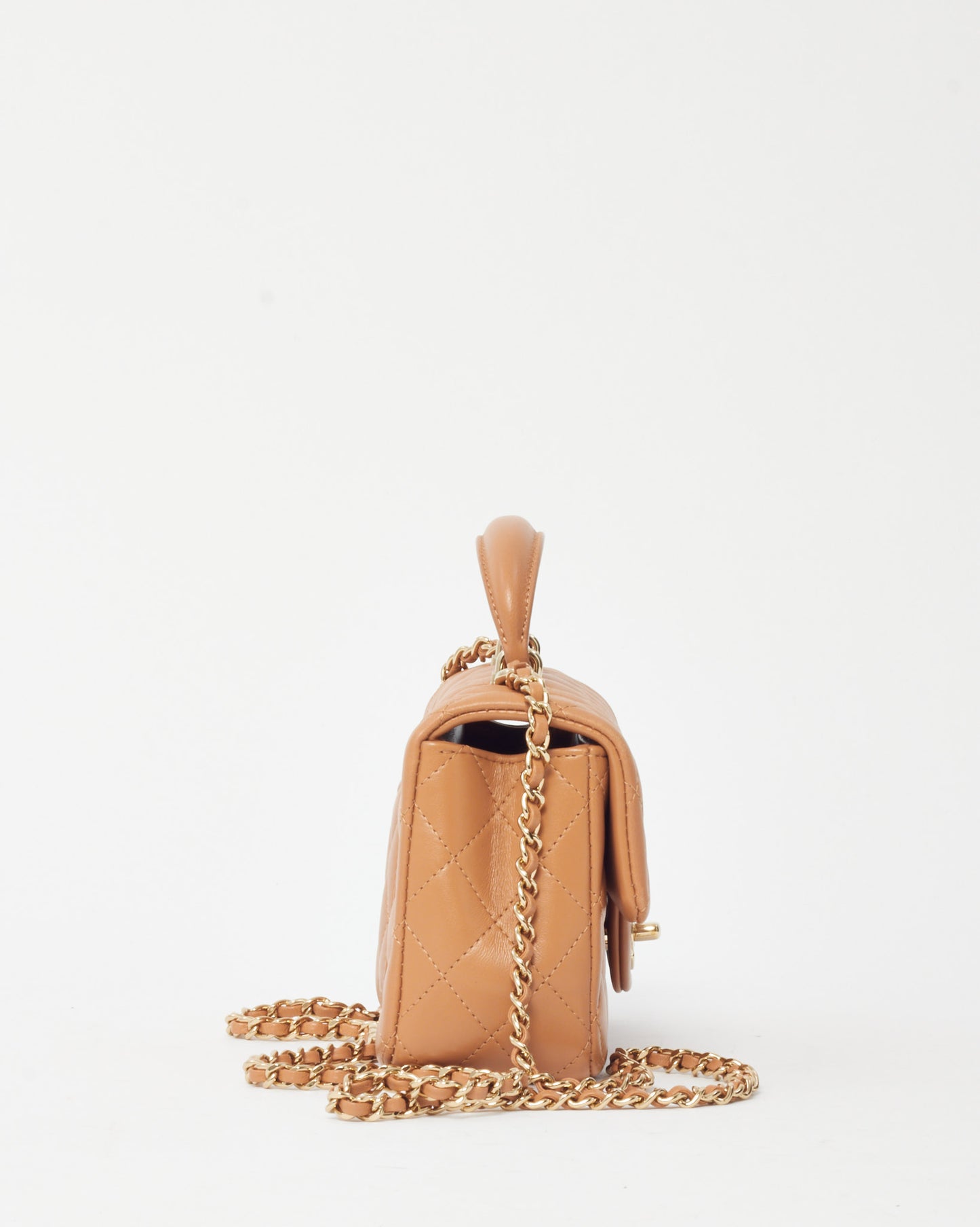 Chanel Dark Beige Lambskin Leather Mini Rectangular Top Handle Flap Bag GHW