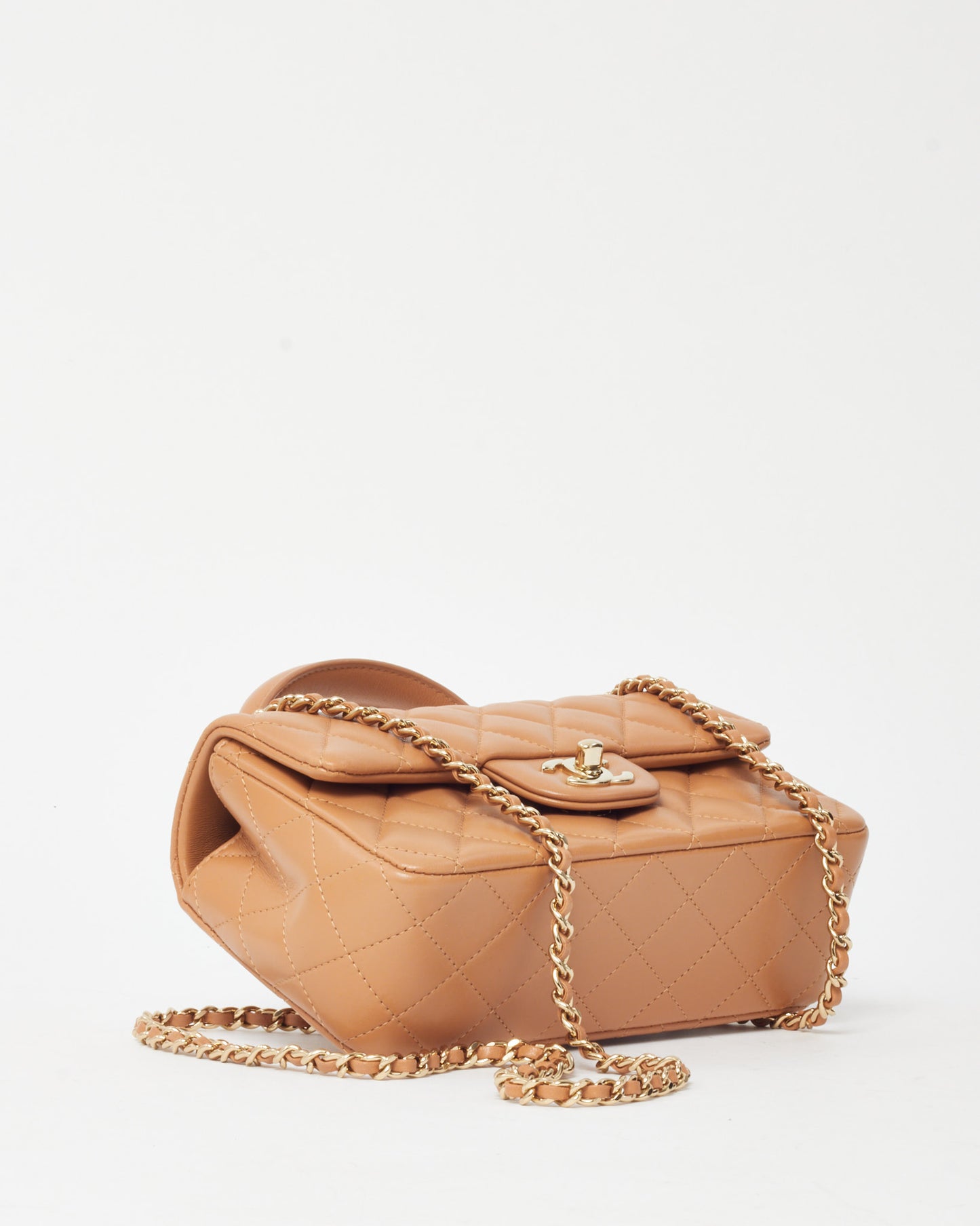 Chanel Dark Beige Lambskin Leather Mini Rectangular Top Handle Flap Bag GHW