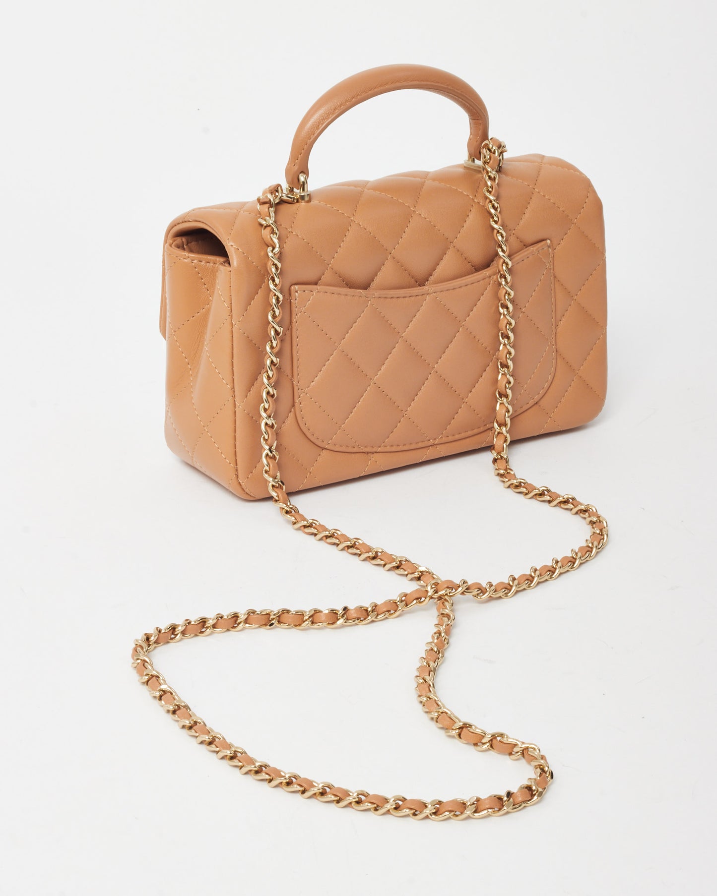 Chanel Dark Beige Lambskin Leather Mini Rectangular Top Handle Flap Bag GHW