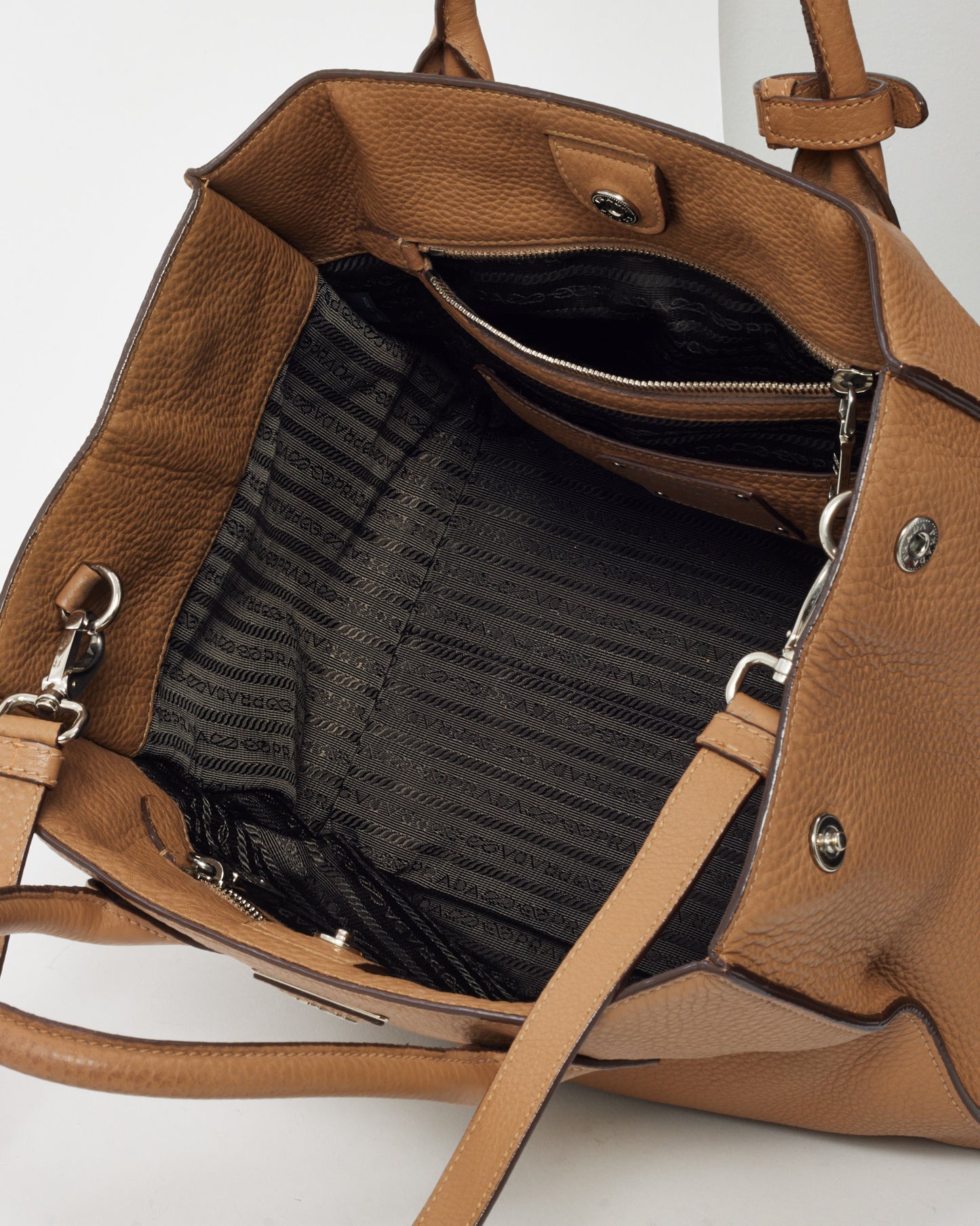 Prada Beige Vitello Daino Leather 2Way Tote with Strap