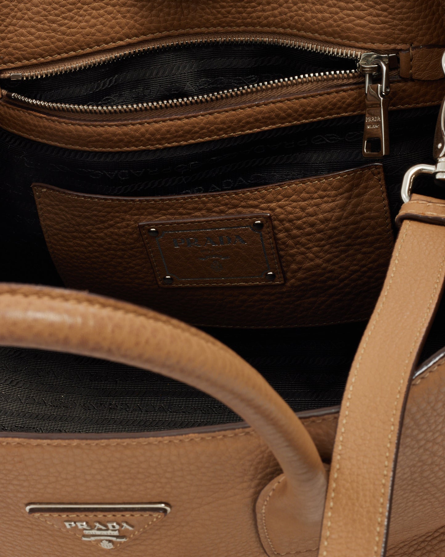 Prada Beige Vitello Daino Leather 2Way Tote with Strap