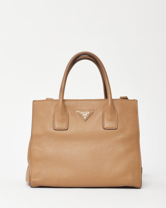 Prada Beige Vitello Daino Leather 2Way Tote with Strap