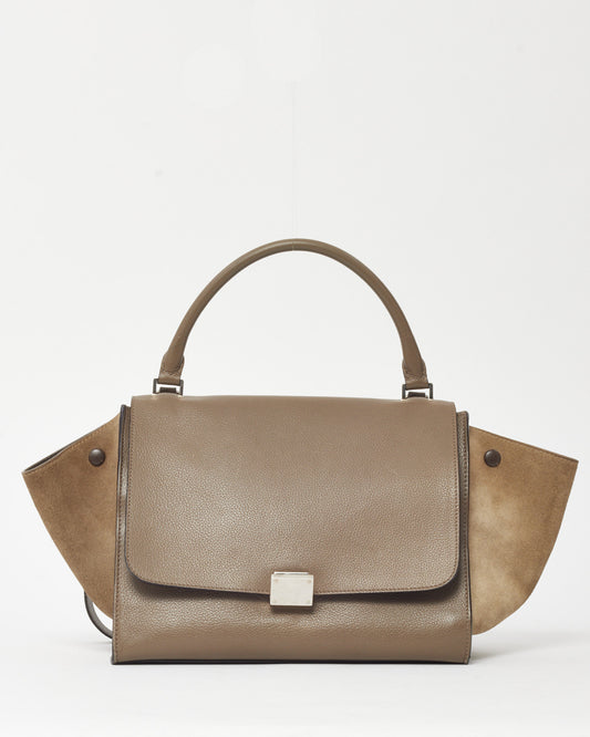 Celine Taupe Leather & Suede Medium Trapeze Bag