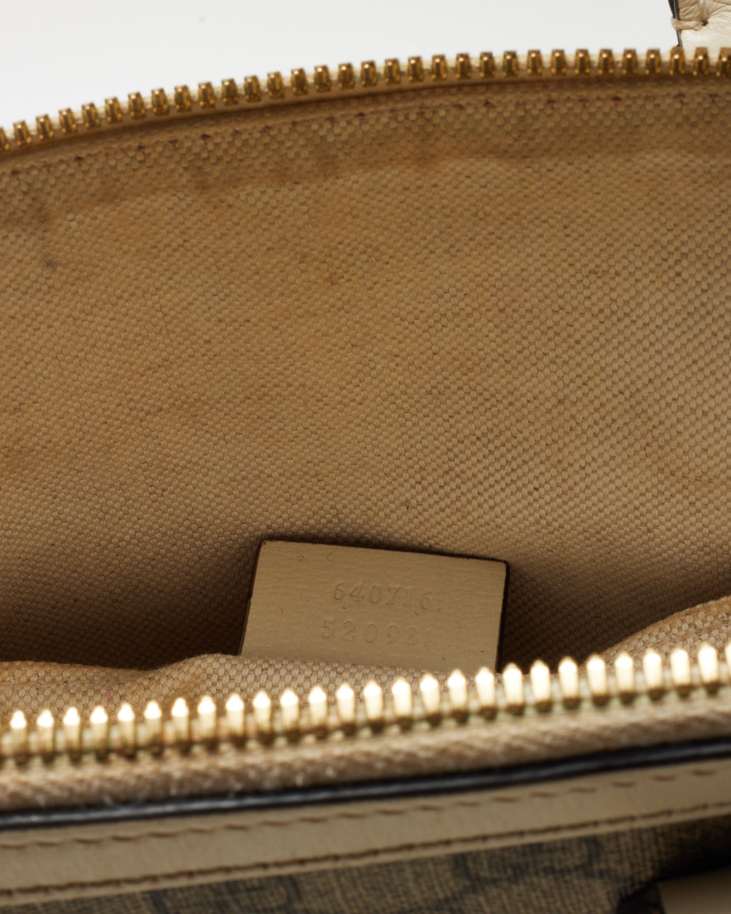 Gucci White and Beige GG Supreme Coated Canvas Mini Horsebit 1955 Top Handle Bag with Strap