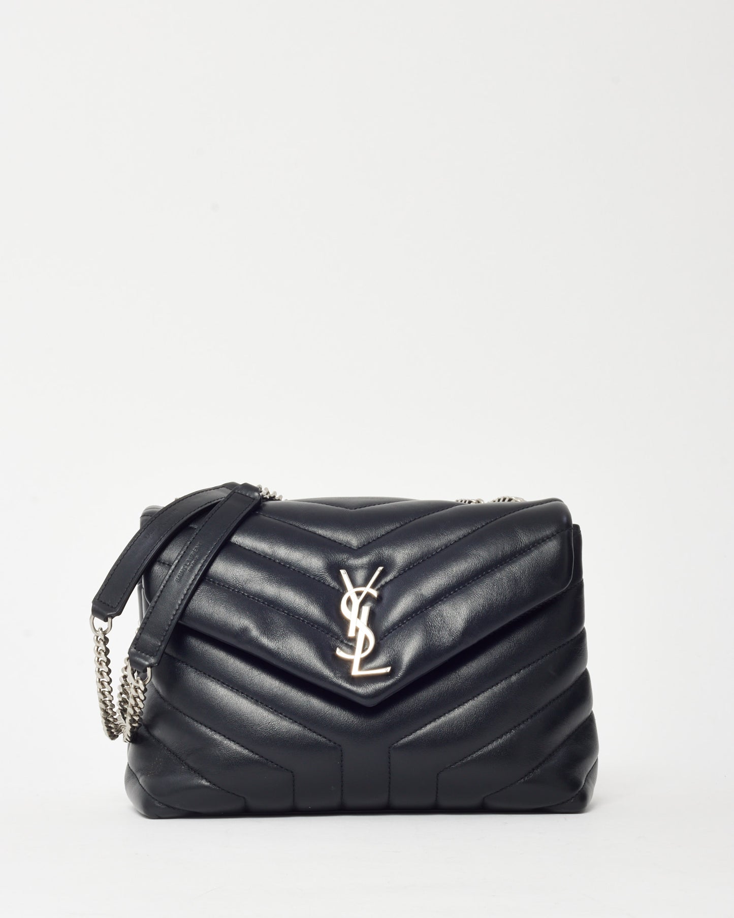 Saint Laurent Black Chevron Leather Small YSL Monogram Loulou Shoulder Bag SHW