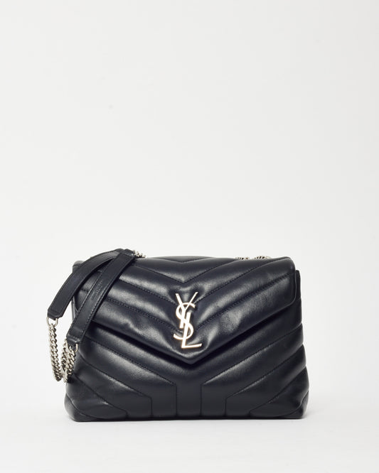 Saint Laurent Black Chevron Leather Small YSL Monogram Loulou Shoulder Bag SHW