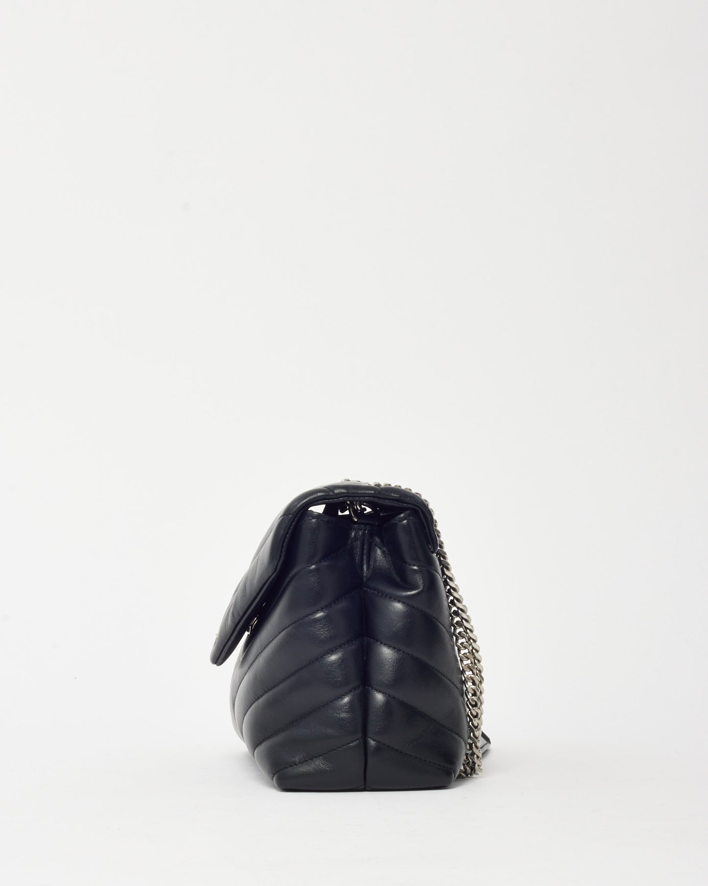 Saint Laurent Black Chevron Leather Small YSL Monogram Loulou Shoulder Bag SHW