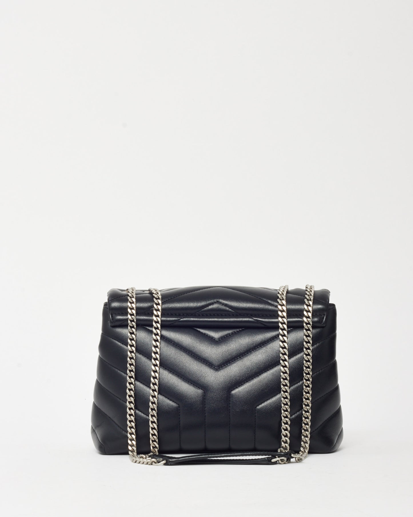 Saint Laurent Black Chevron Leather Small YSL Monogram Loulou Shoulder Bag SHW