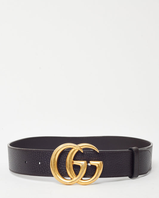 Gucci Brown Leather Gold Interlocking GG Marmont Wide Belt - 75/30