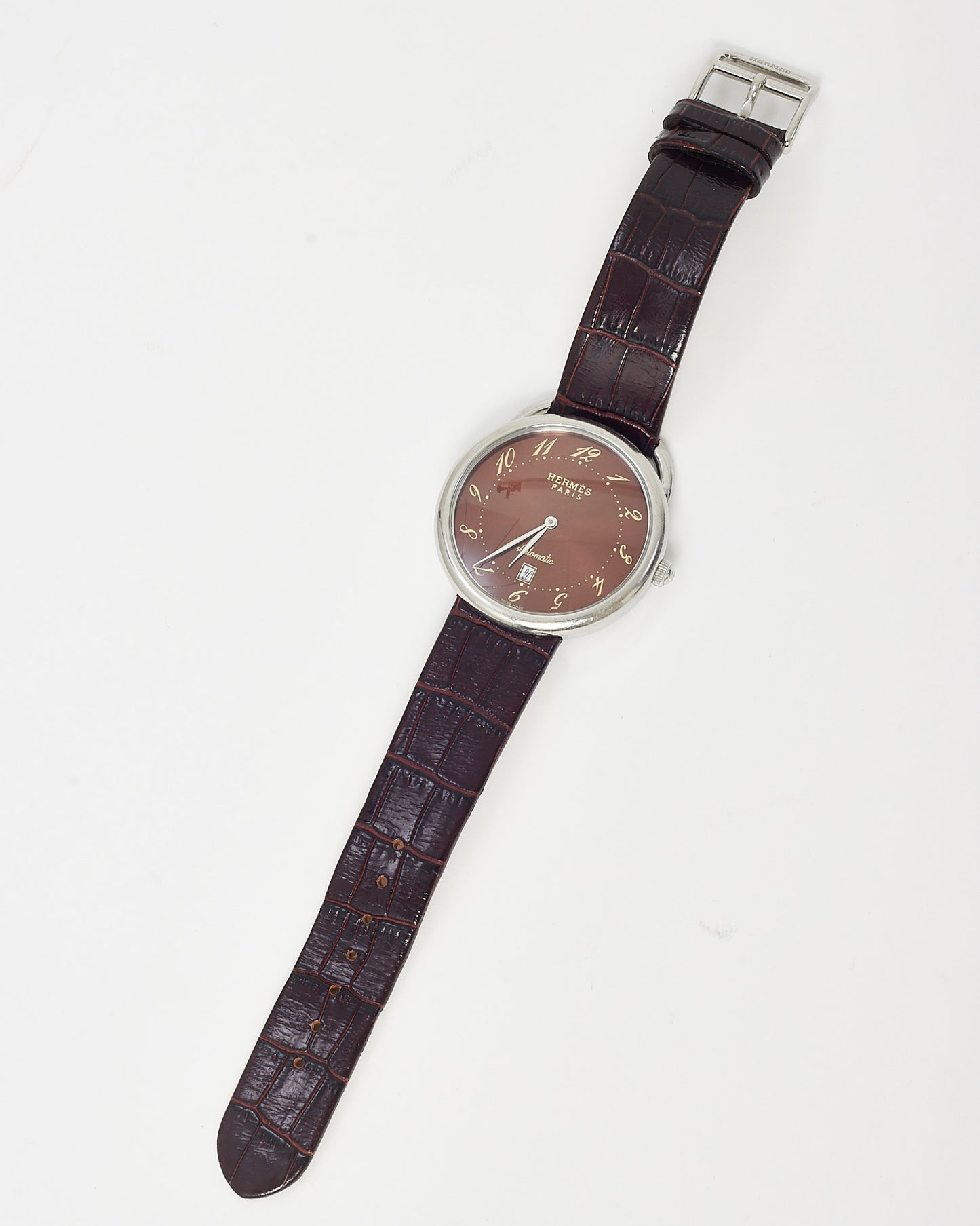 Hermès Steel, Brown Dial and Brown Croc Leather Arceau 41mm Watch