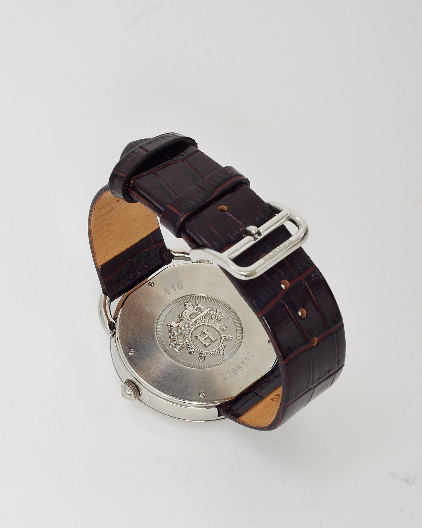 Hermès Steel, Brown Dial and Brown Croc Leather Arceau 41mm Watch