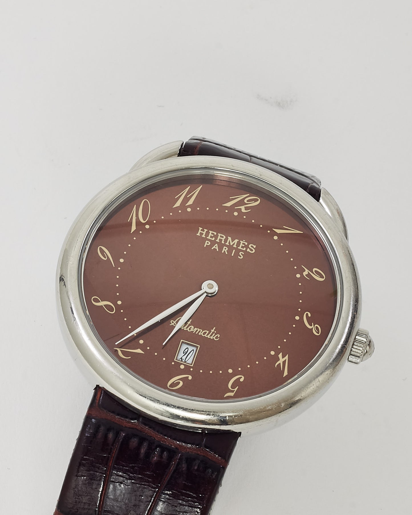 Hermès Steel, Brown Dial and Brown Croc Leather Arceau 41mm Watch