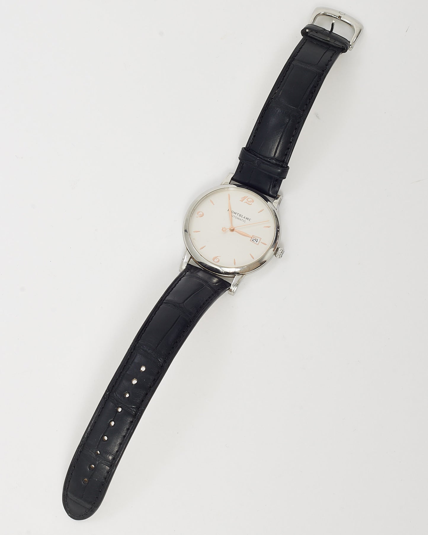 Baume & Mercier Stainless Steel, White Dial, Black Croc Leather Clifton Baumatic 40mm Watch