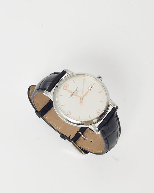 Montblanc Silver Steel, Black Croc Leather, Rose Gold Hour Markers 4810 Round Automatic 42mm Watch