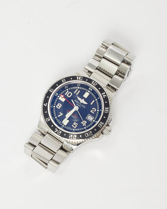 Breitling Stainless Steel Navy Blue Bezel A32380 Superocean GMT 41mm Watch